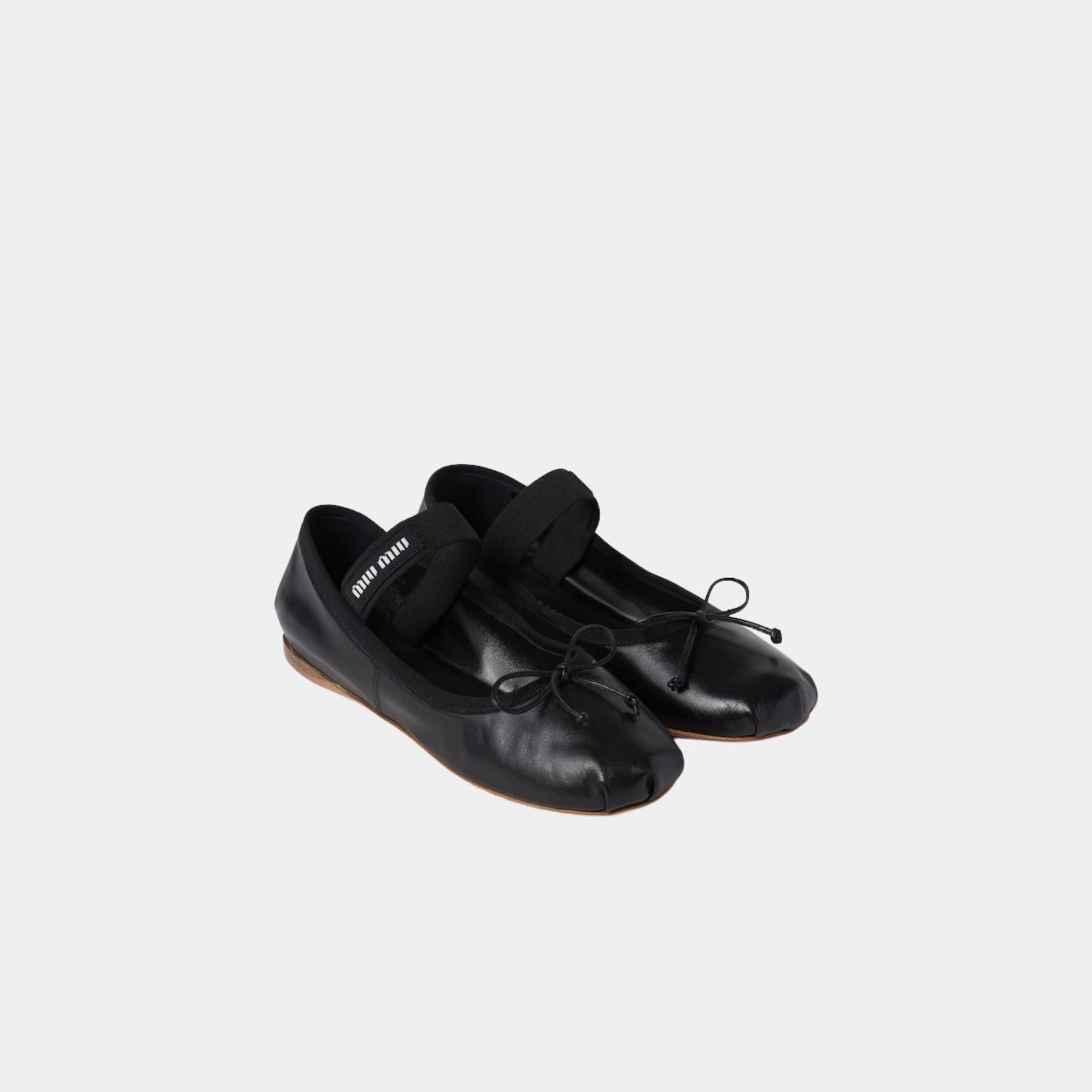Miu Miu Leather Ballerinas With Removable Elastic, Black, Front