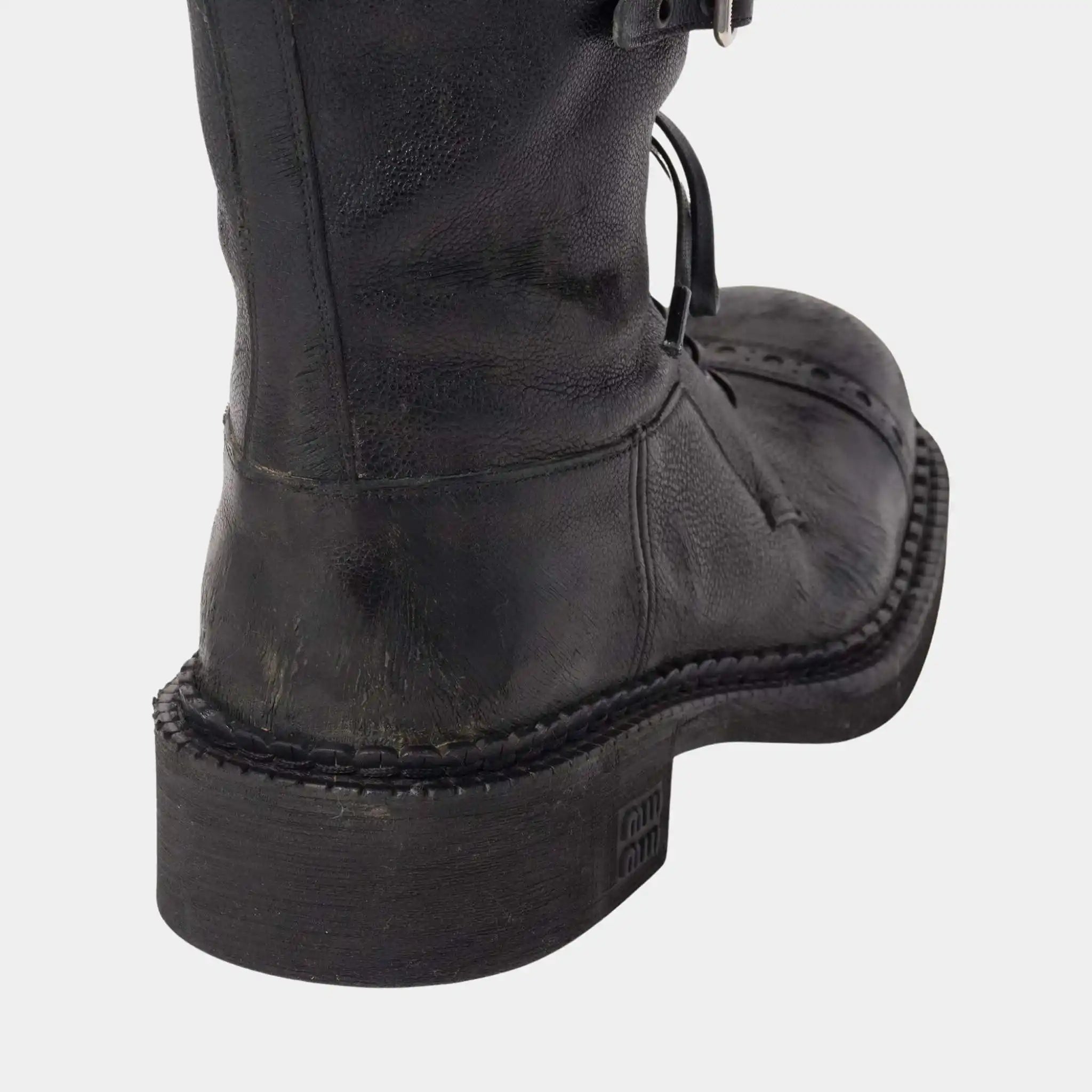 Miu Miu Leather Boots The Runway, Black, Heal, Closeup