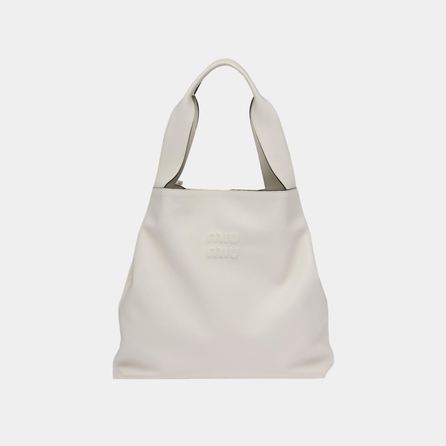 Miu Miu Leather Hobo Bag, White, Front View