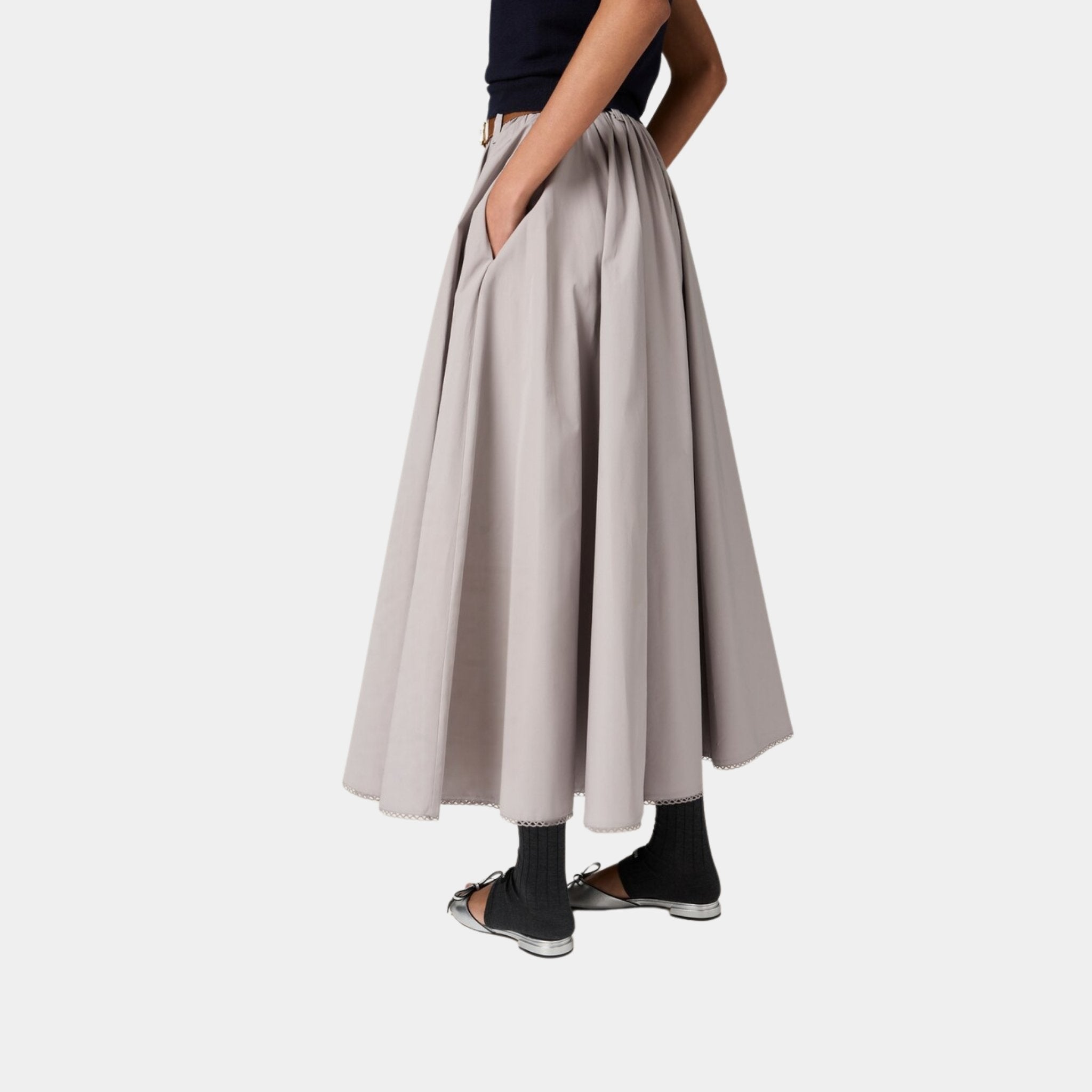 Miu Miu Long Poplin Skirt, Granite, Back