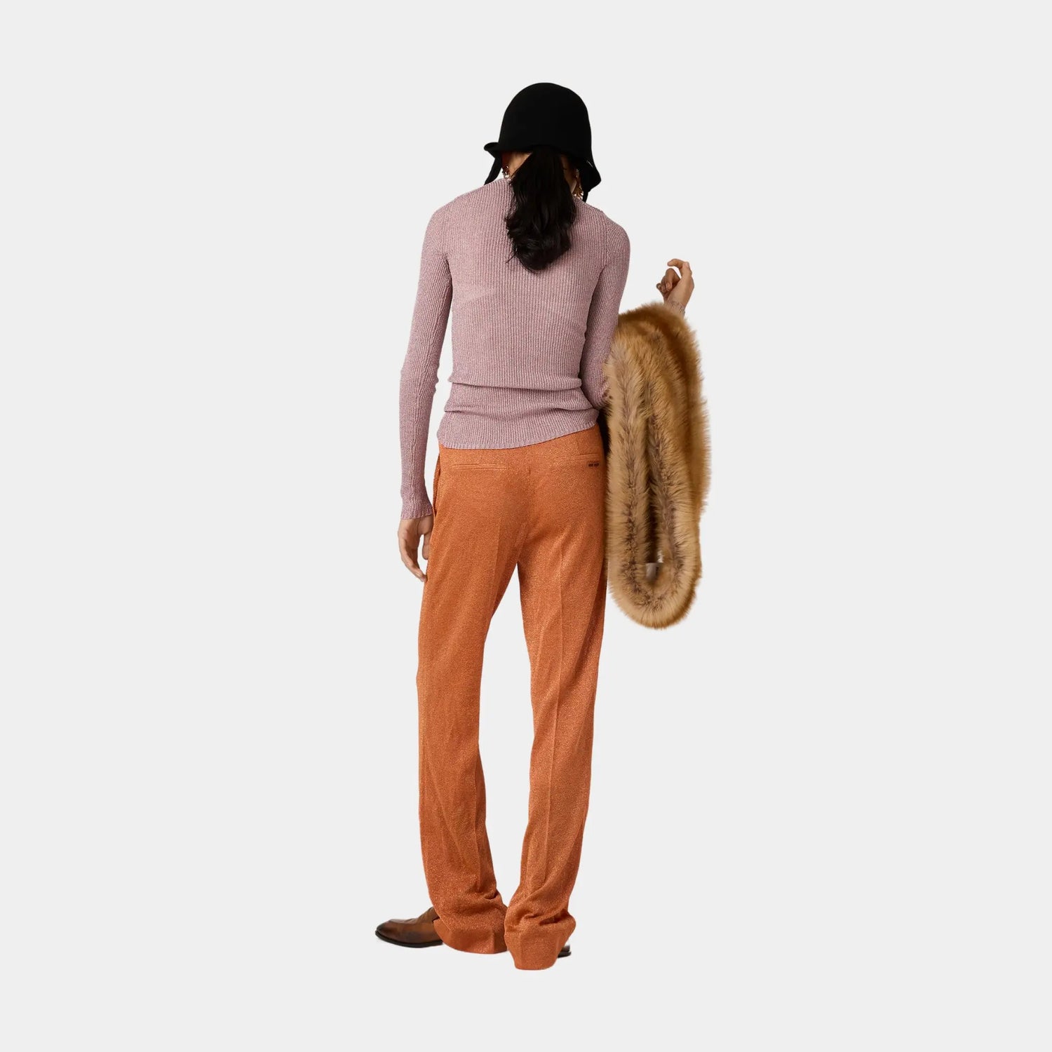 Miu Miu Lurex Straight Fit Pants, Orange, Model, Back