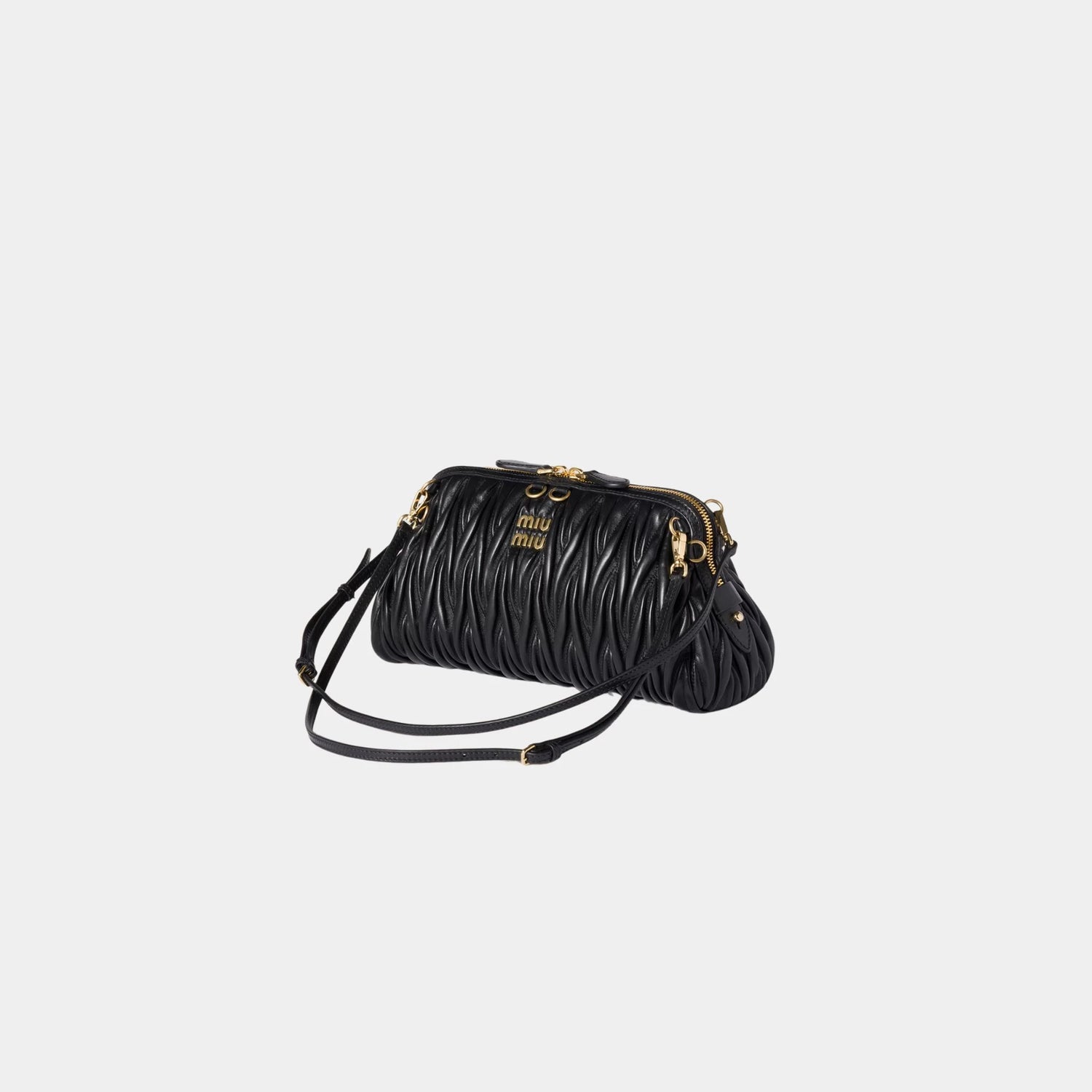 Miu Miu Matelassé Nappa Leather Clutch, Black, Side