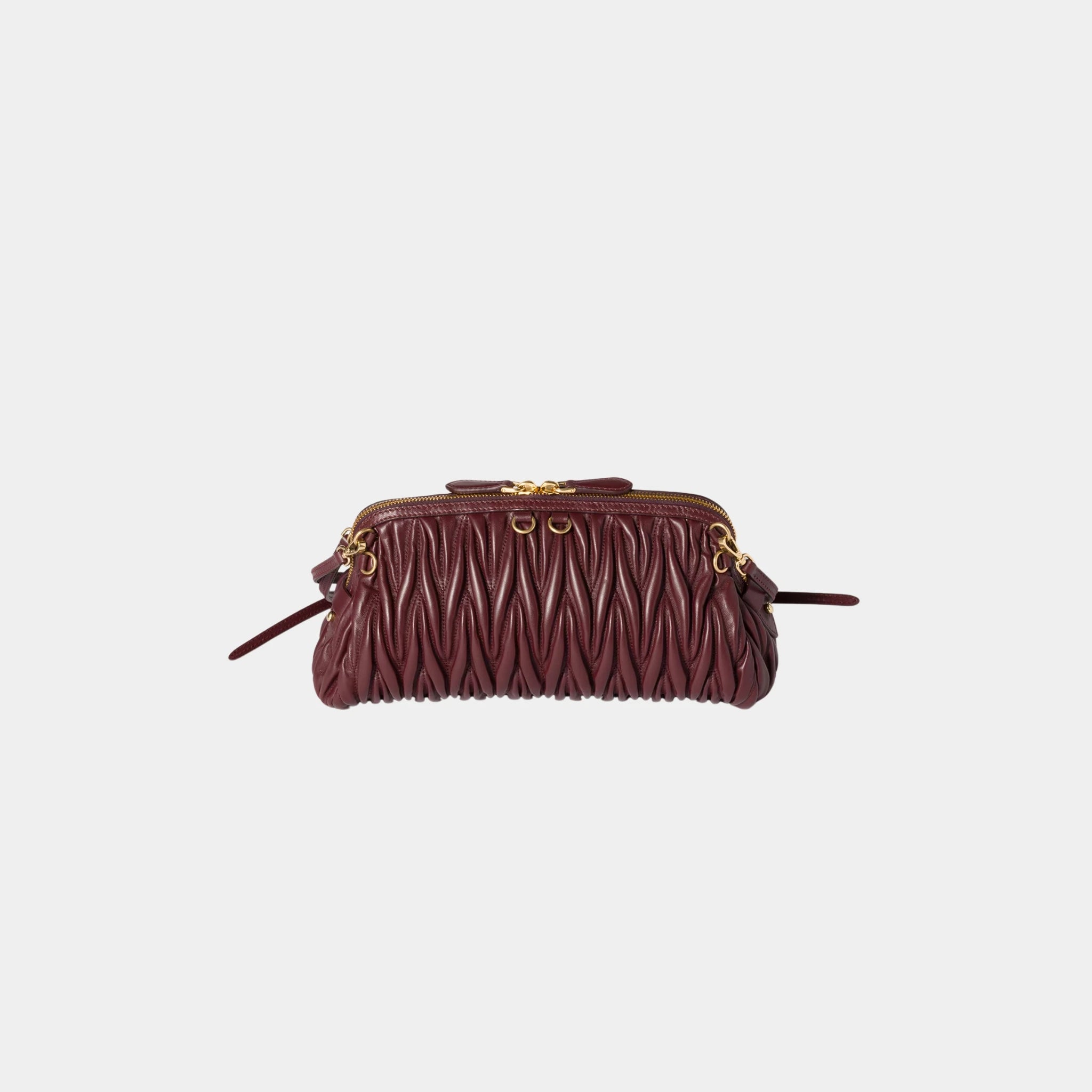 Miu Miu Matelassé Nappa Leather Clutch, Burgundy, Back