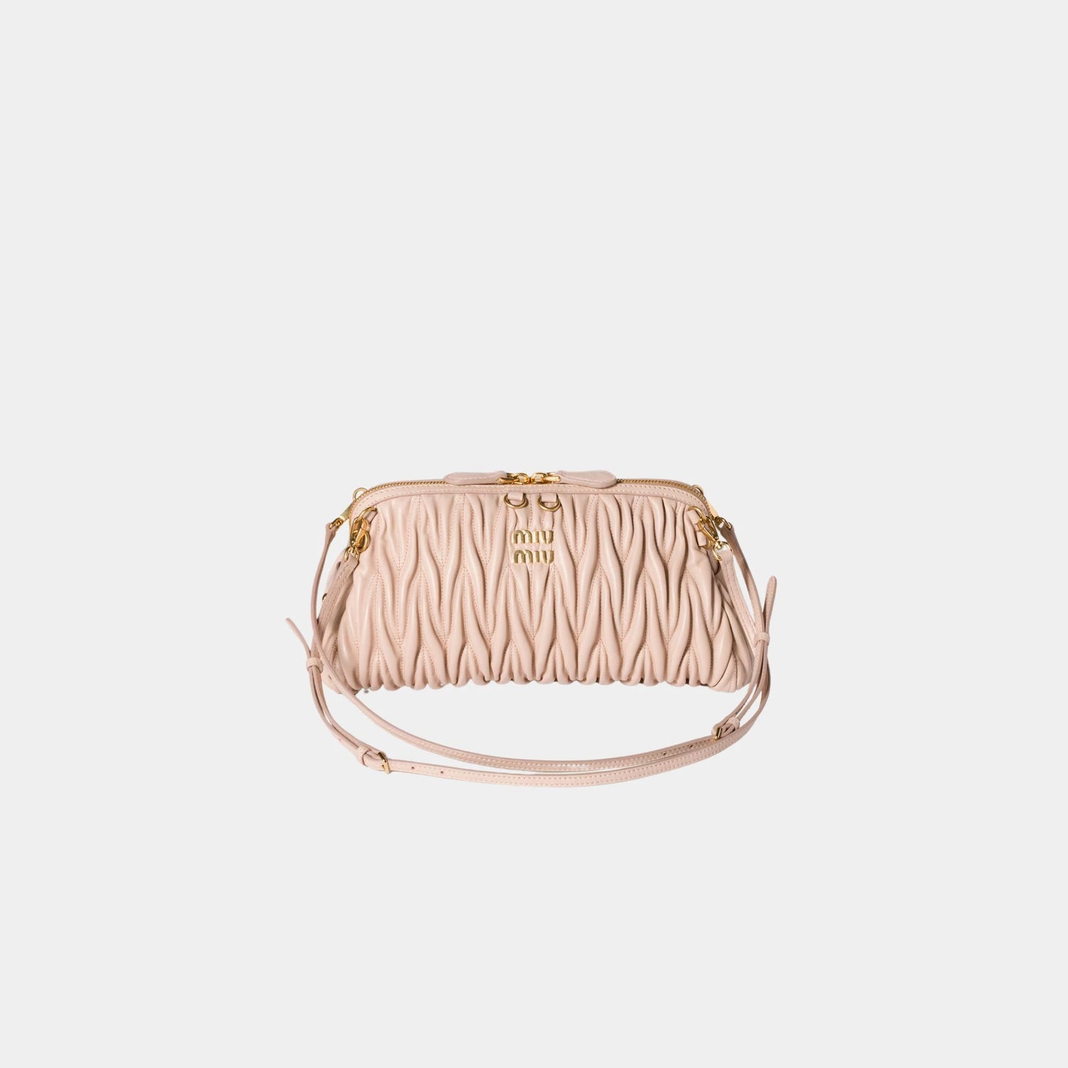 Miu Miu Matelassé Nappa Leather Clutch, Powder Pink, Front