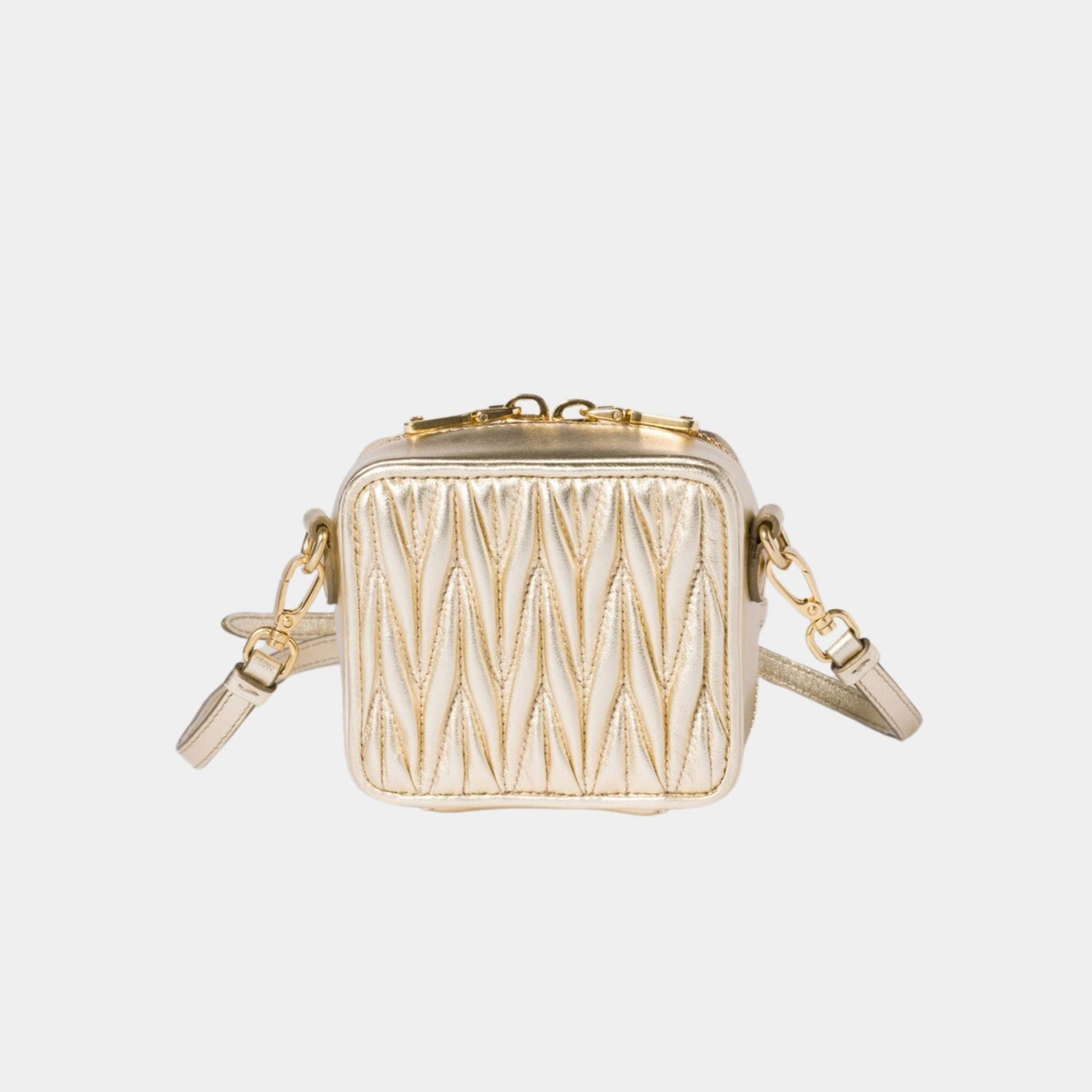 Miu Miu Matelasse Nappa Leather Mini Square Pouch, Pyrite, Back