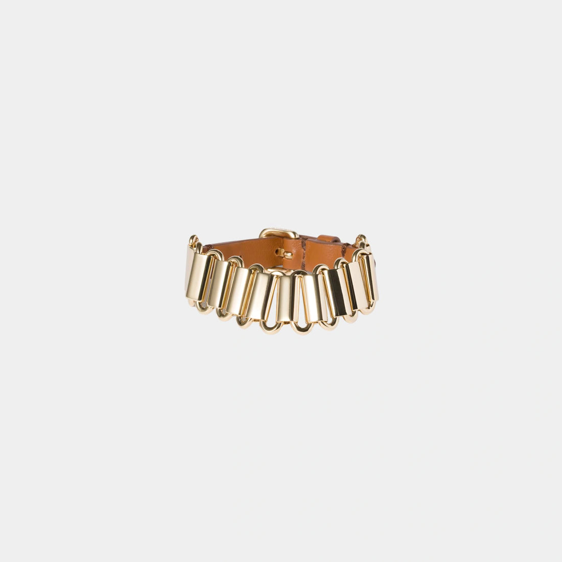 Miu Miu Metal and Leather Bracelet, Gold, Cognac, Front