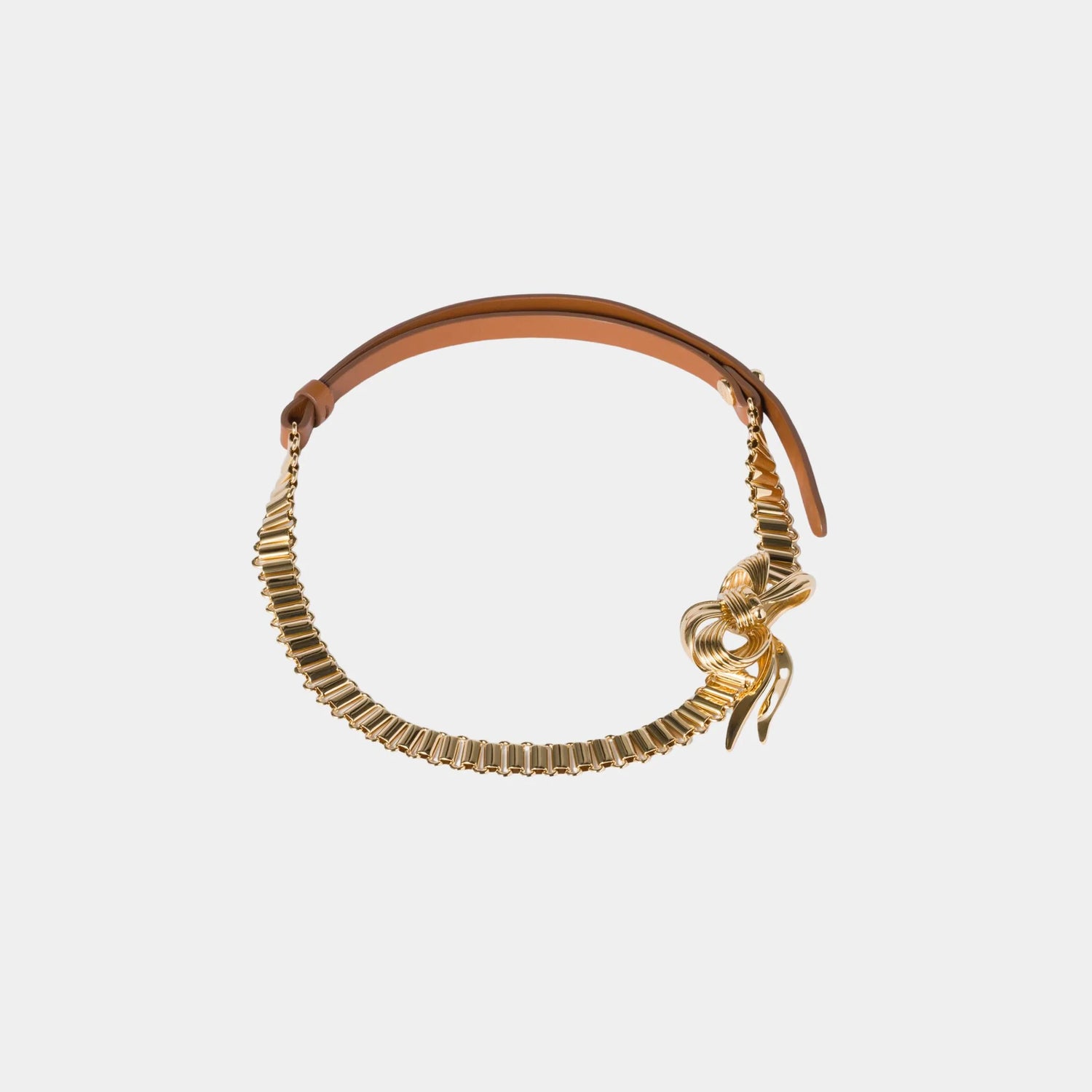 Miu Miu Metal and Leather Necklace, Gold, Front