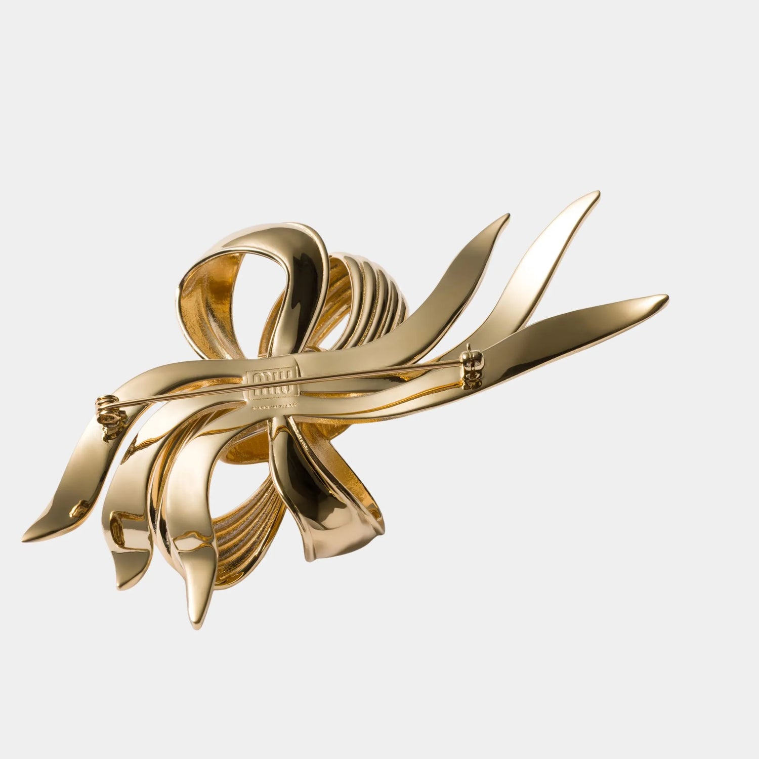 Miu Miu Metal Bow Brooch, Gold, Back