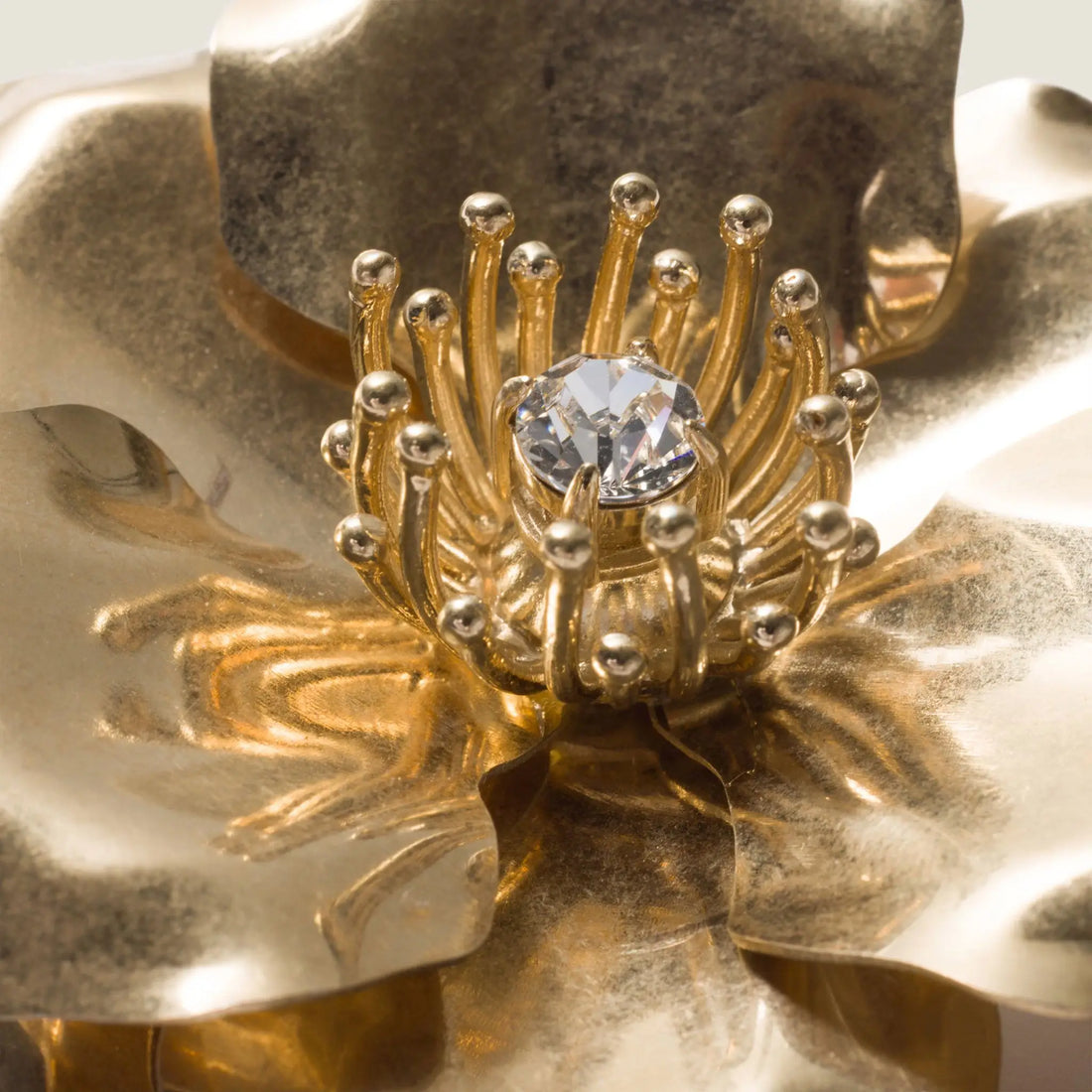 Miu Miu Metal Brooch with Crystal, Gold, Close