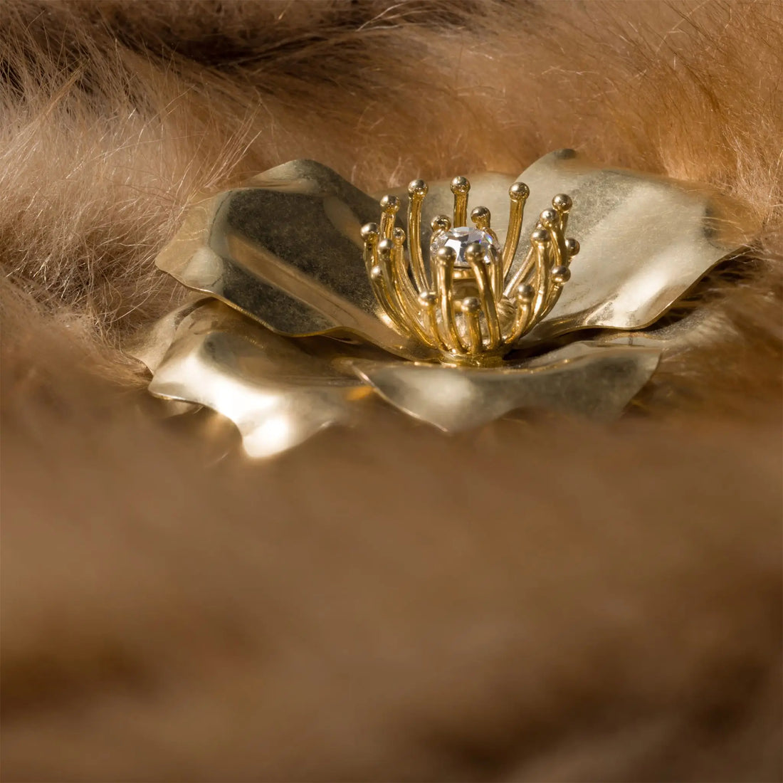 Miu Miu Metal Brooch with Crystal, Gold, Top