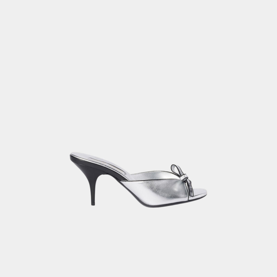 Miu Miu Mordoré Nappa Leather Heeled Sandals with Bow, Silver, Side