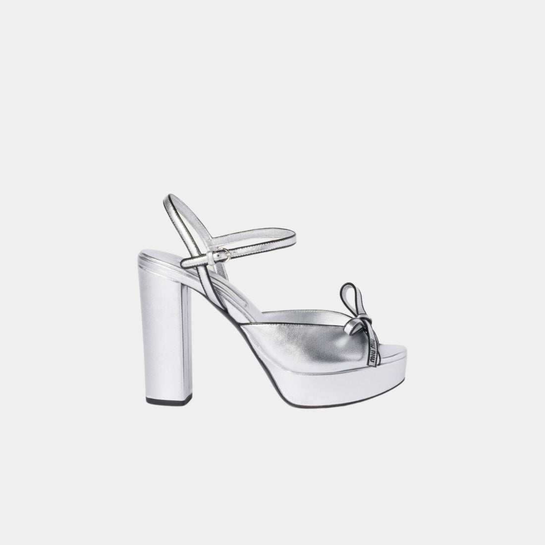 Miu Miu Mordoré Nappa Leather Platform Sandals, Silver, Side