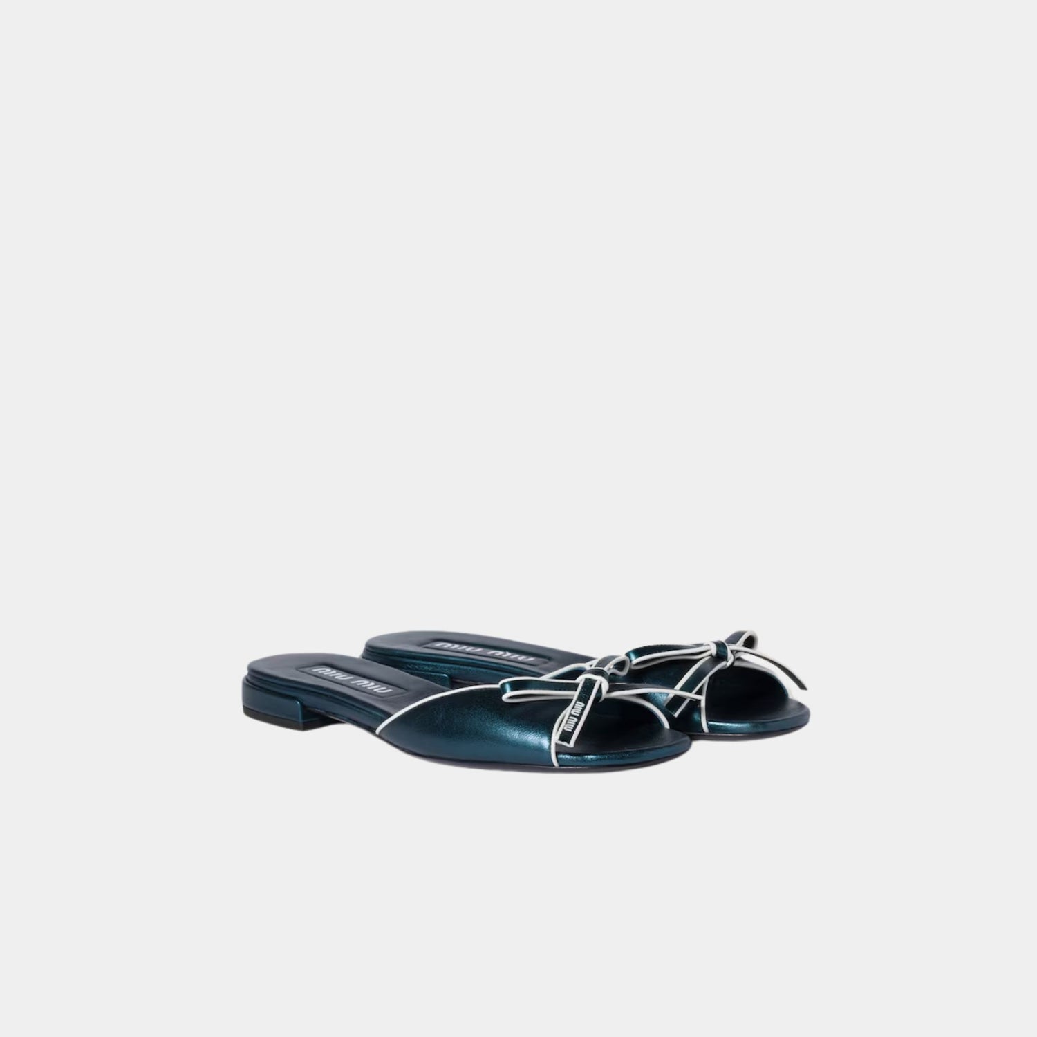 Miu Miu Mordoré Nappa Leather Sandals with Bow, Ocean Blue, Front