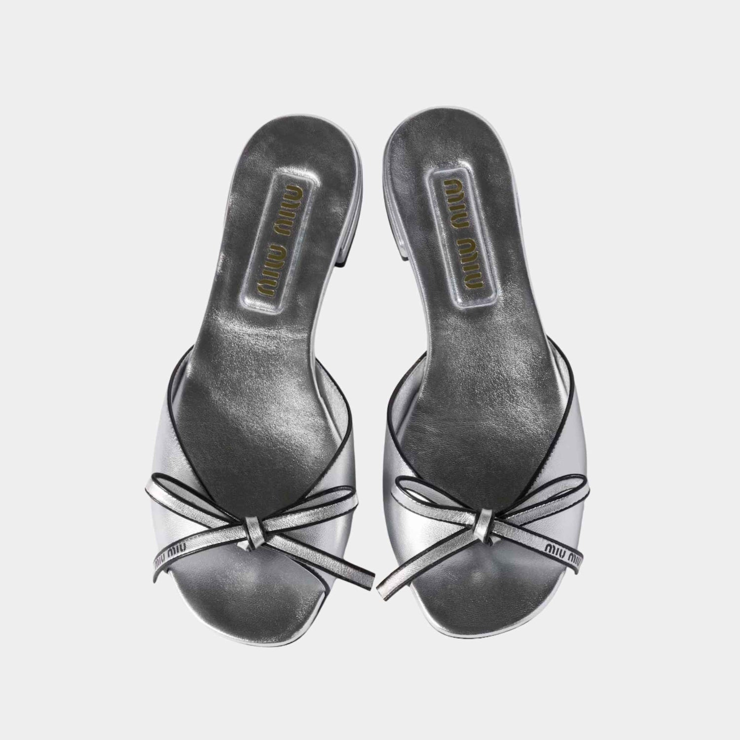 Miu Miu Mordoré Nappa Leather Sandals with Bow, Silver, Top