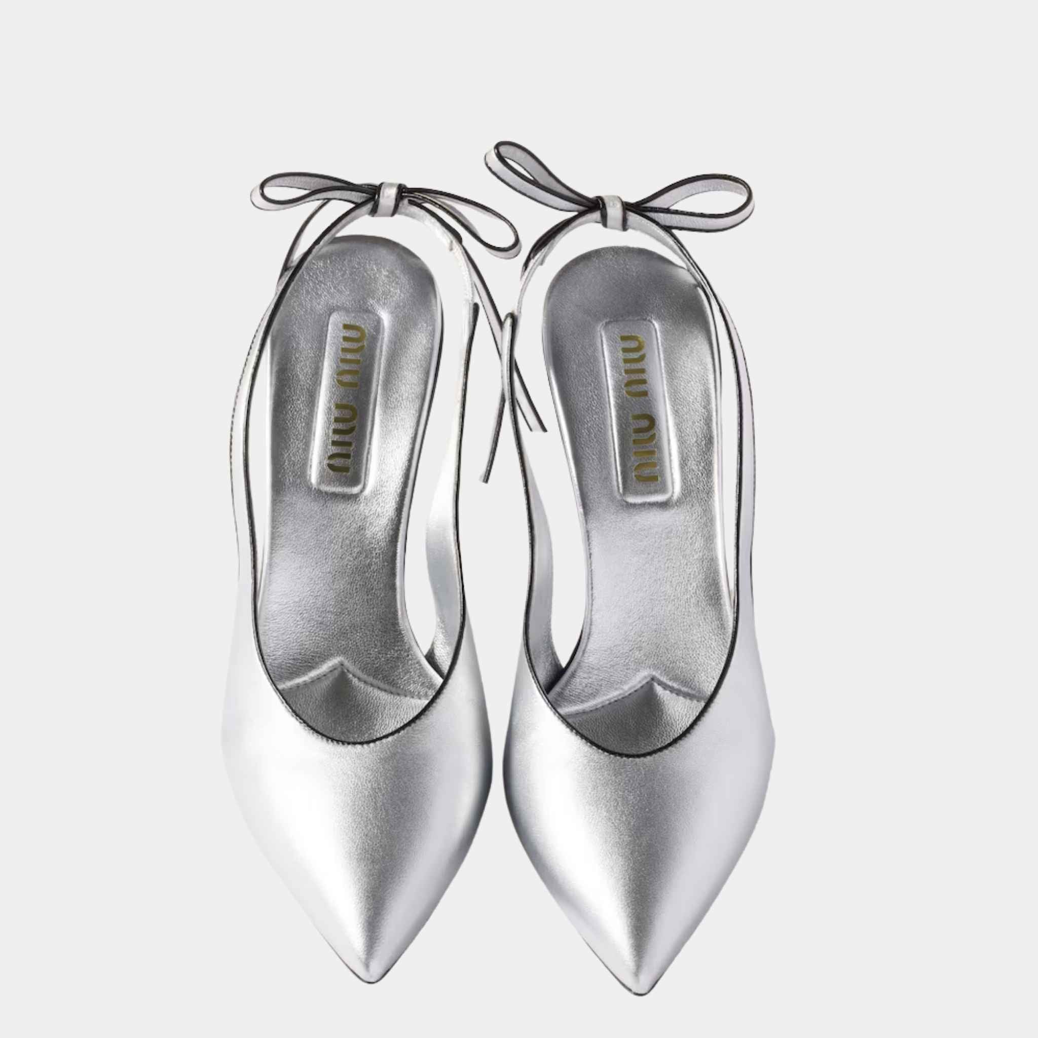 Miu Miu Mordoré Nappa Leather Slingback Pumps, Silver, Close