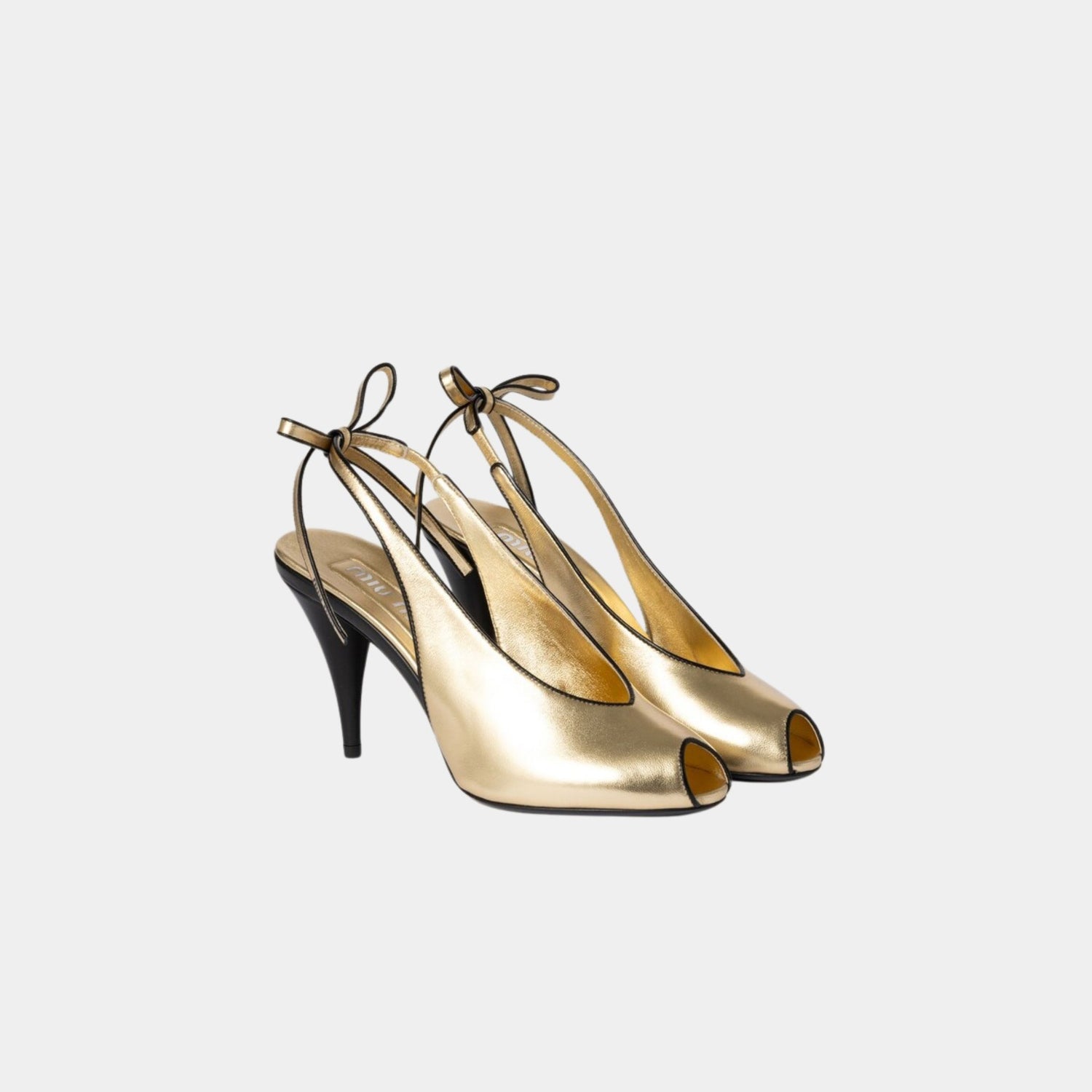 Miu Miu Mordoré Nappa Leather Slingbacks, Gold, Front