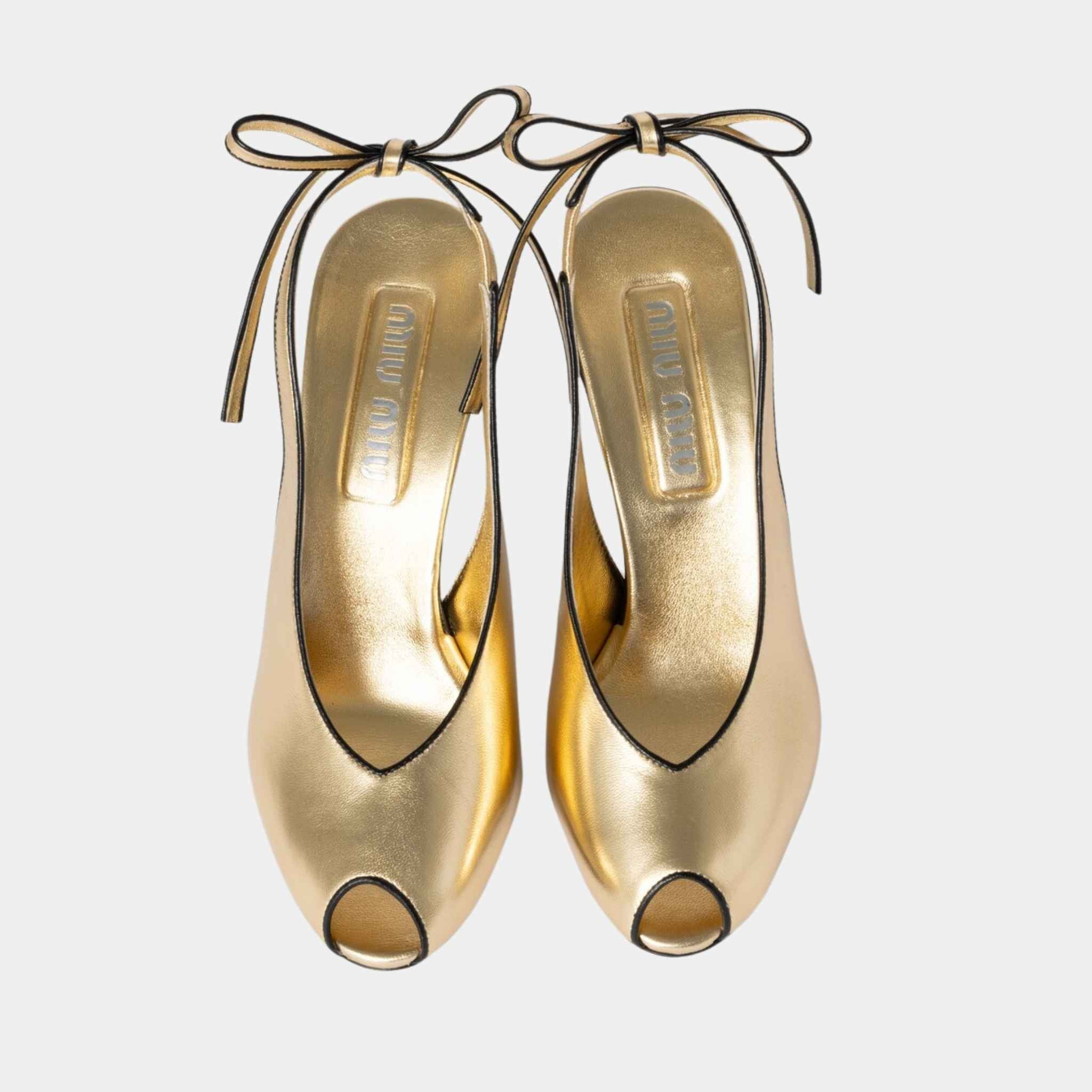 Miu Miu Mordoré Nappa Leather Slingbacks, Gold, Top