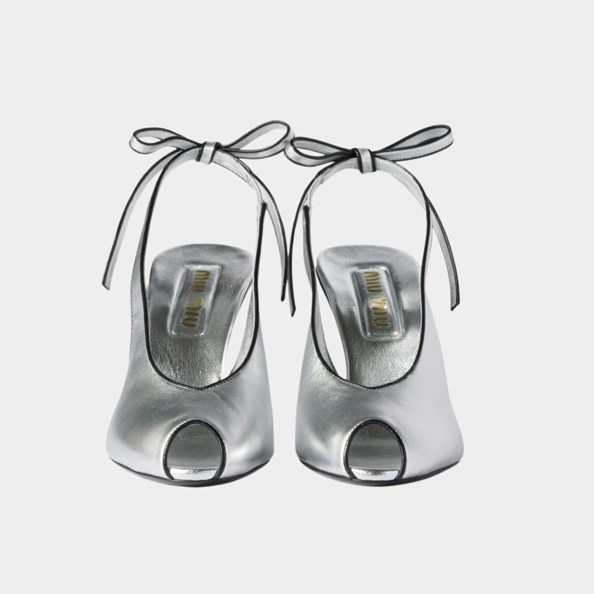 Miu Miu Mordoré Nappa Leather Slingbacks, Silver, Close