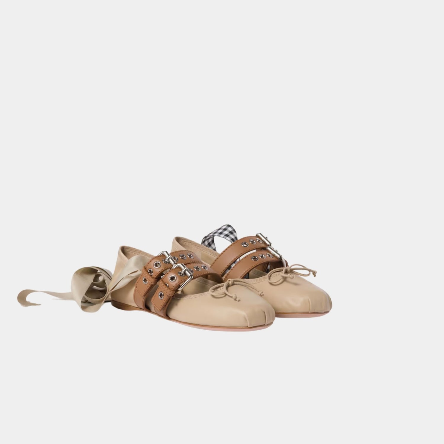 Miu Miu Nappa And Calf Leather Ballerinas, Cord, Front