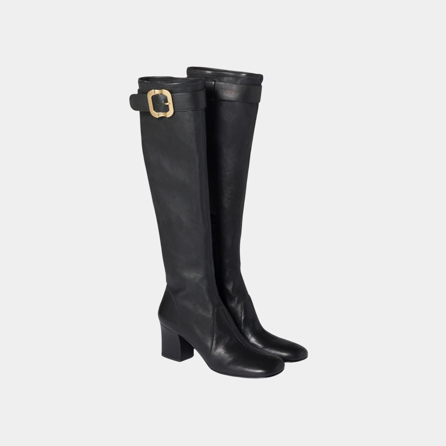 Miu Miu Nappa Leather Boots with Buckle, Black, Front