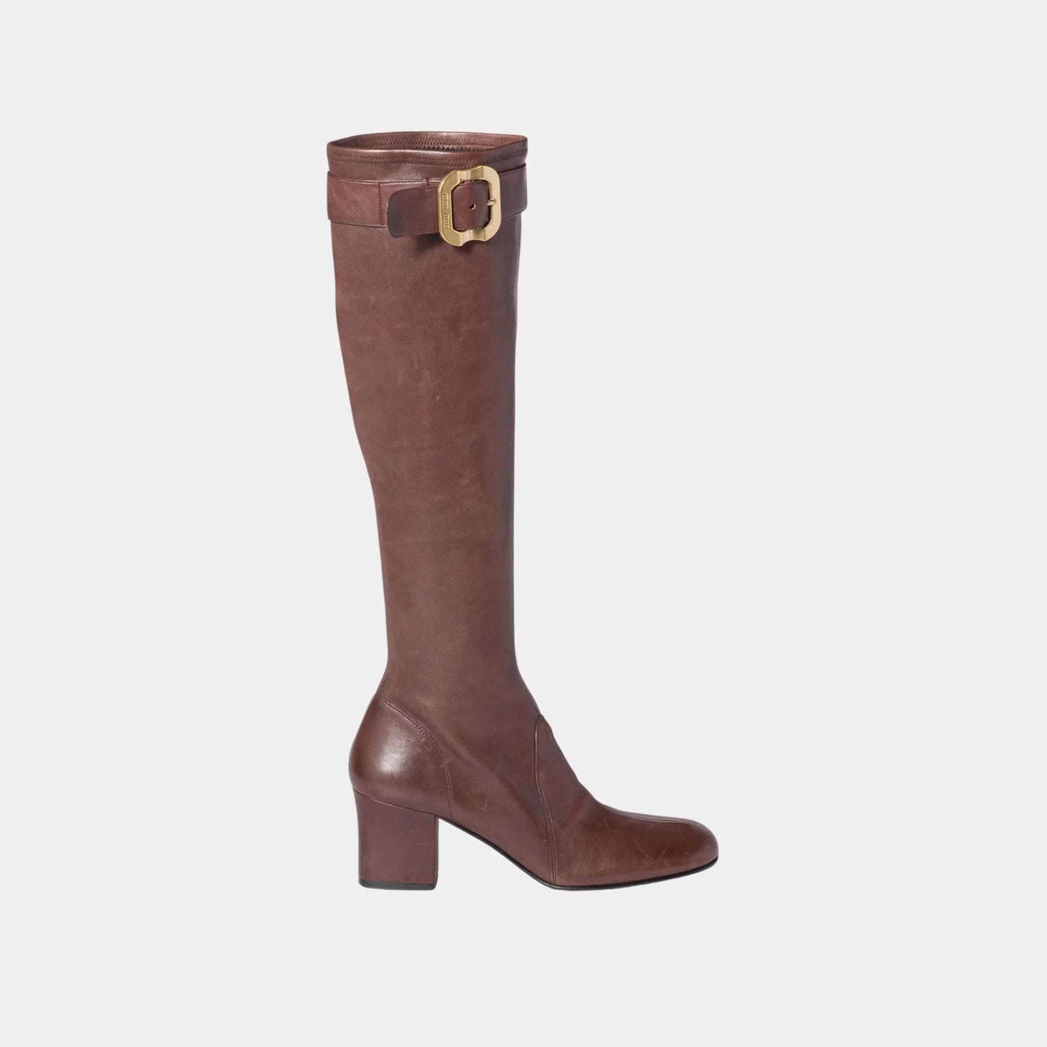 Miu Miu Nappa Leather Boots with Buckle, Dark Brown, Side