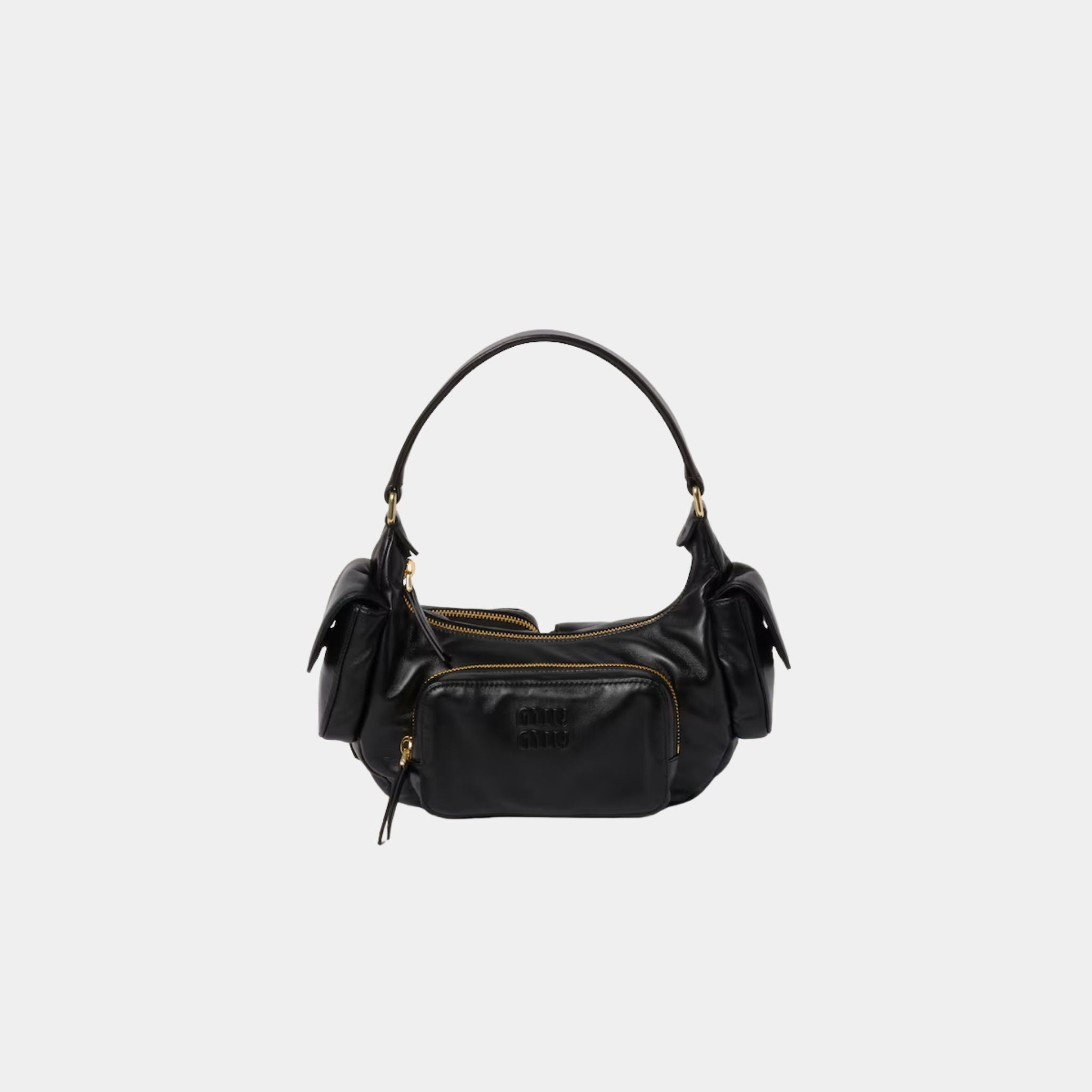 Miu Miu Nappa Leather Pocket Bag, Black, front