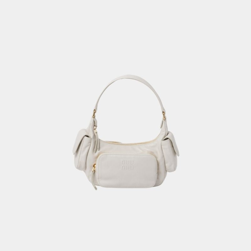 Miu Miu Nappa Leather Pocket Bag, White, FrontView 