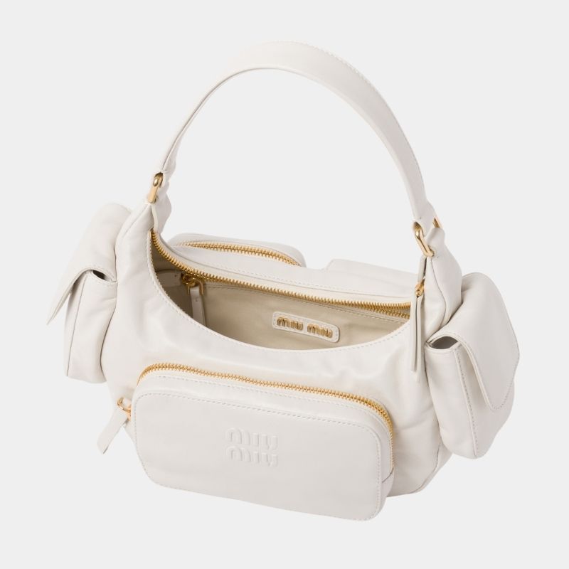 Miu Miu Nappa Leather Pocket Bag, White, InsideView 