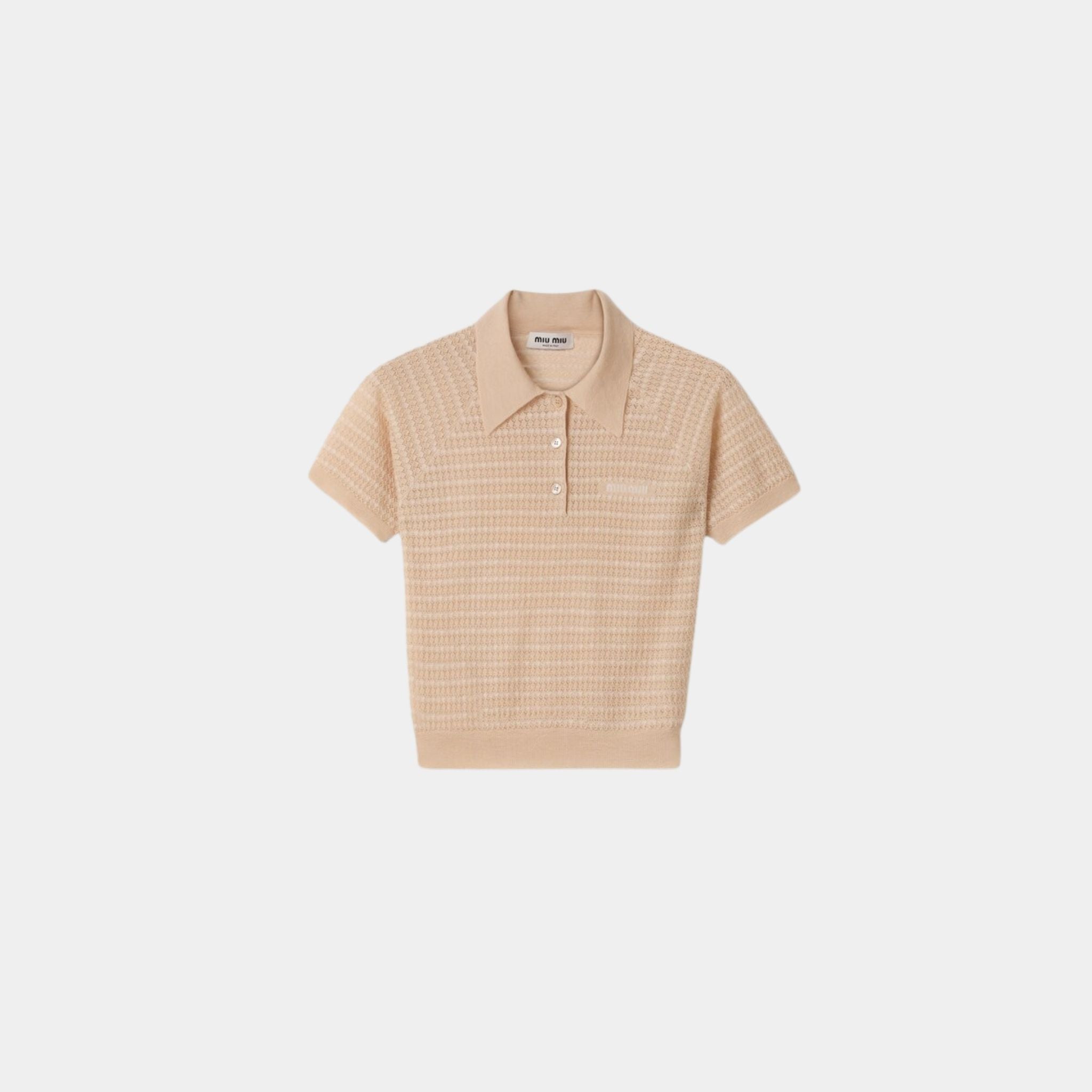 Miu Miu Openwork Cashmere Polo Shirt, Front