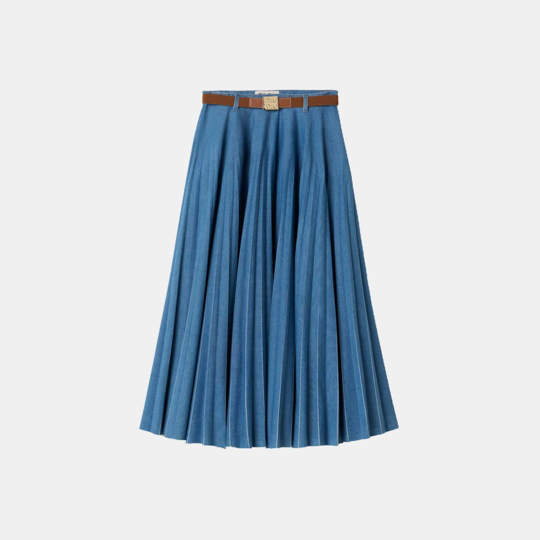 Miu Miu Pleated Denim Skirt With Belt, Front