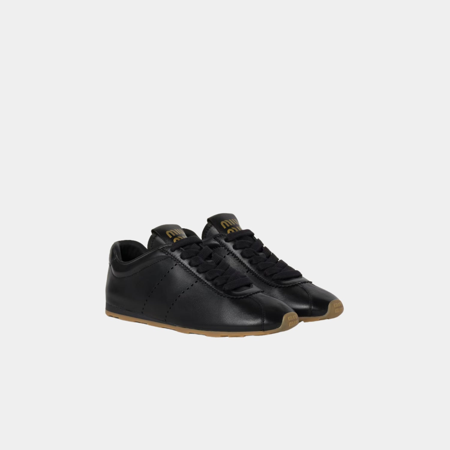 Miu Miu Plume Nappa Leather Sneakers, Black, Front