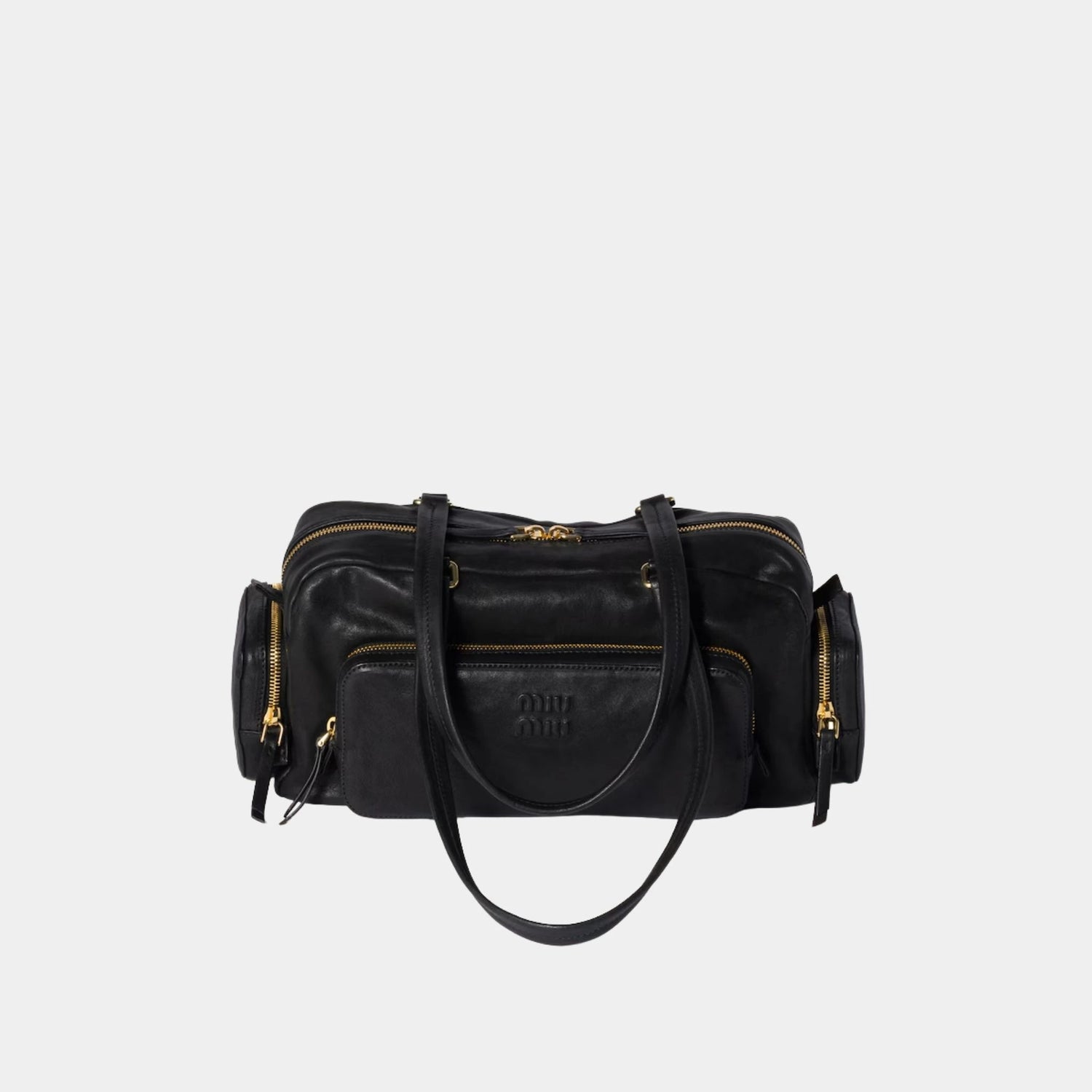 Miu Miu Pocket Bag in Washed Nappa Leather, Black, Front
