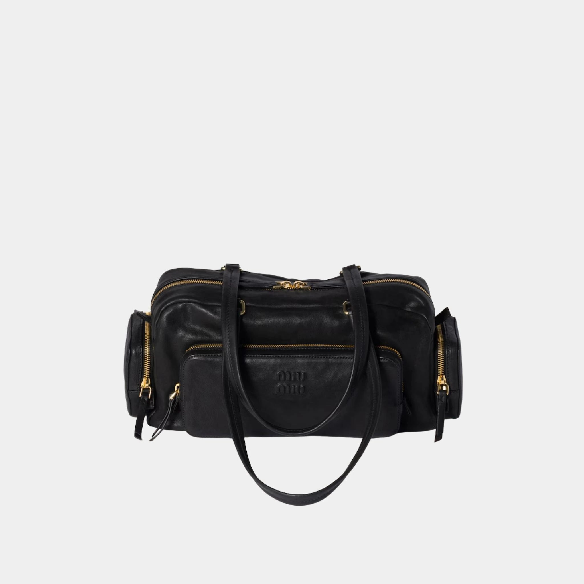 Miu Miu Pocket Bag in Washed Nappa Leather, Black, Front