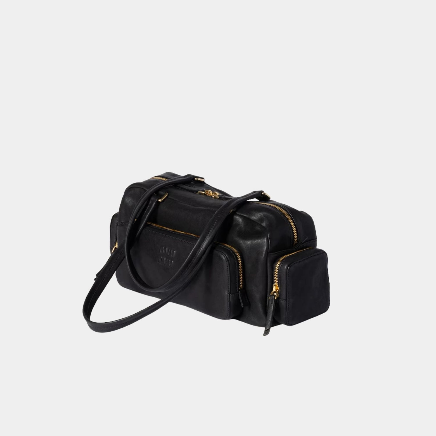 Miu Miu Pocket Bag in Washed Nappa Leather, Black, Side