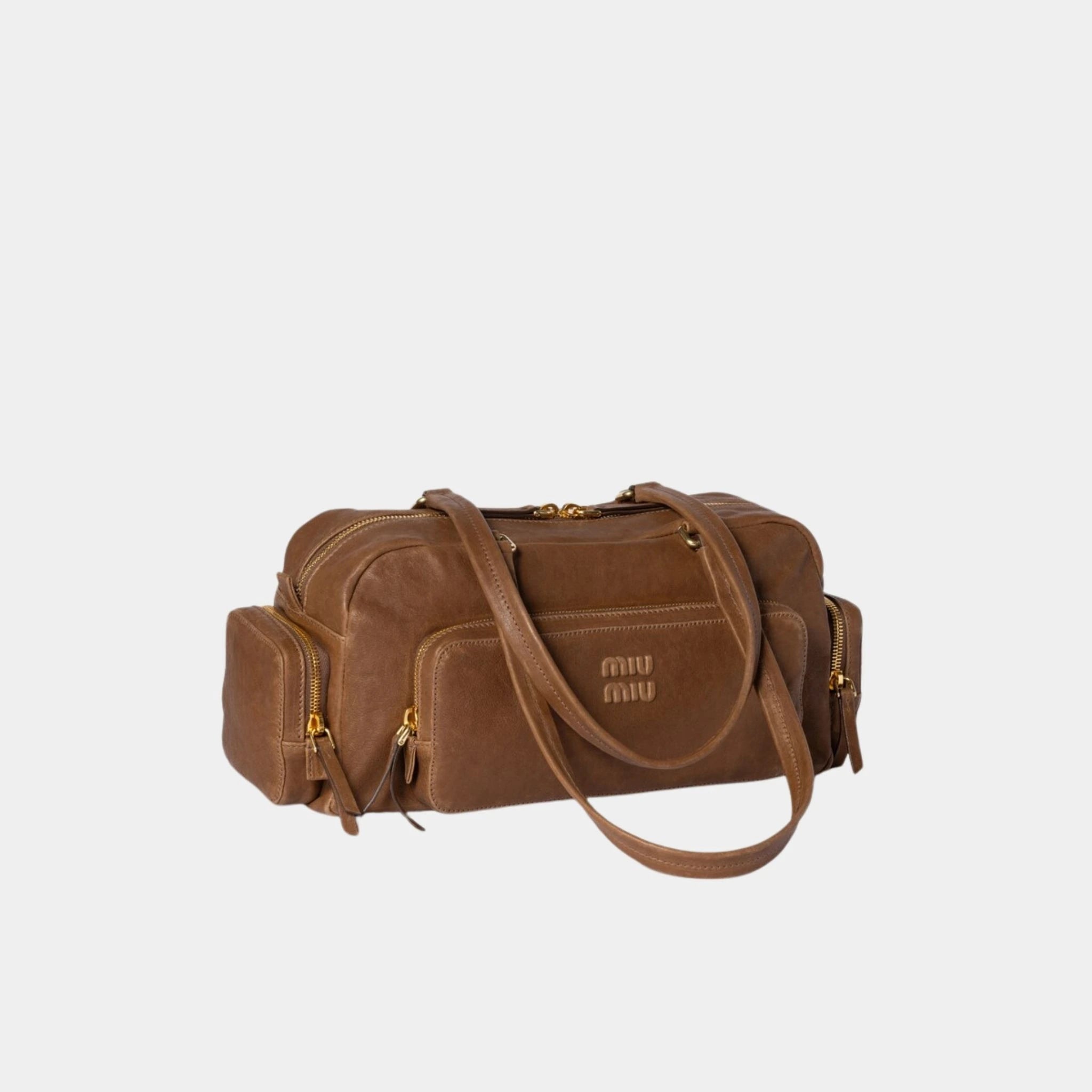 Miu Miu Pocket Bag in Washed Nappa Leather, Oak, Side
