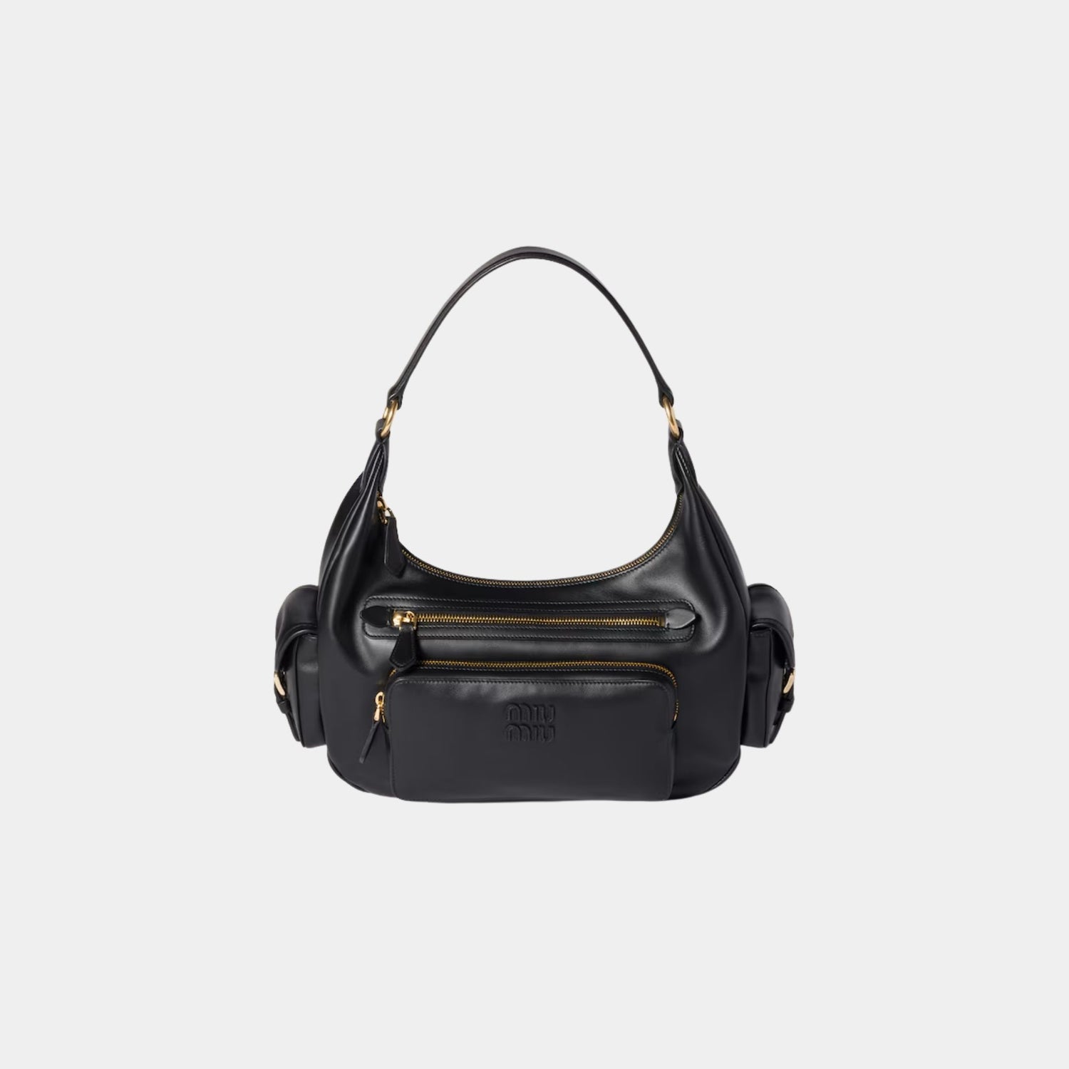 Miu Miu Pocket Calfskin Leather Bag, Black, Front