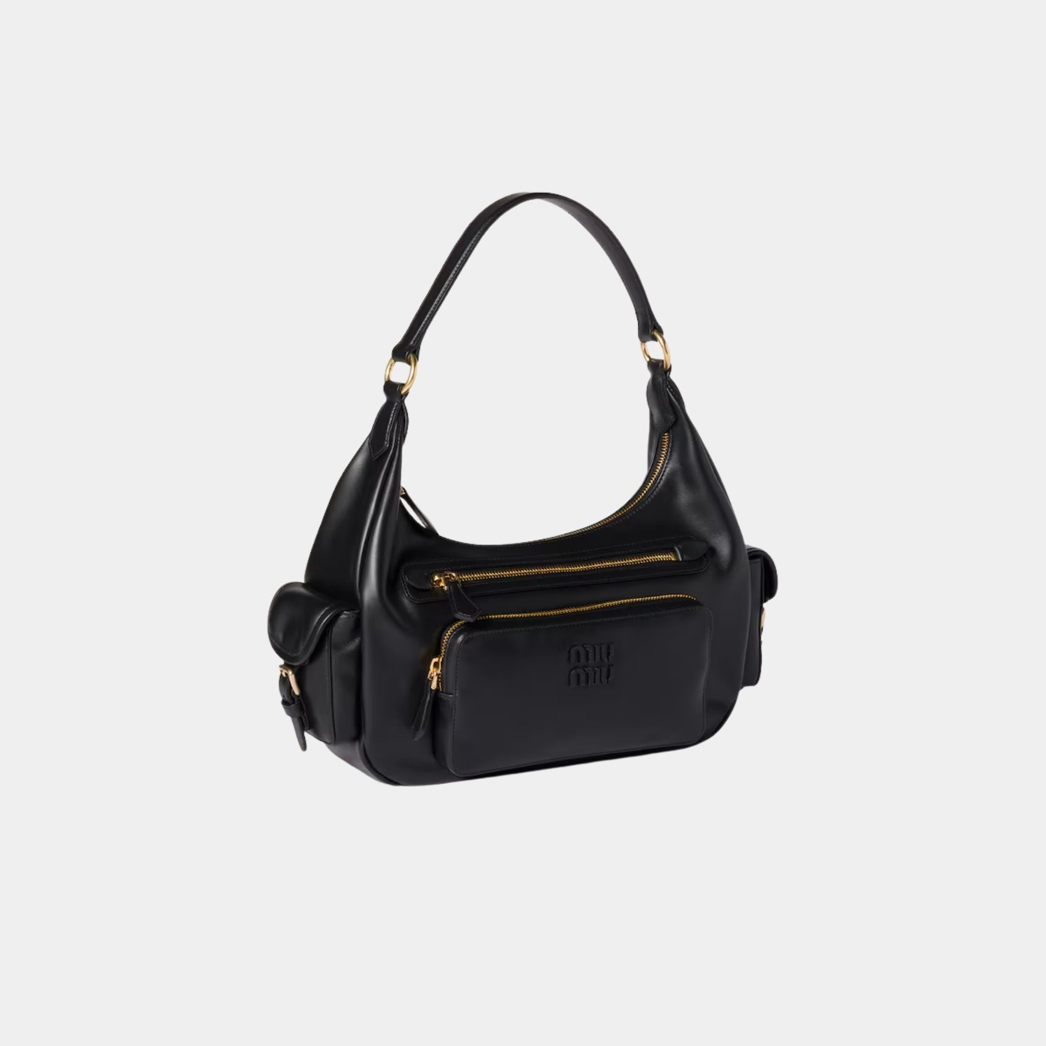 Miu Miu Pocket Calfskin Leather Bag, Black, Side