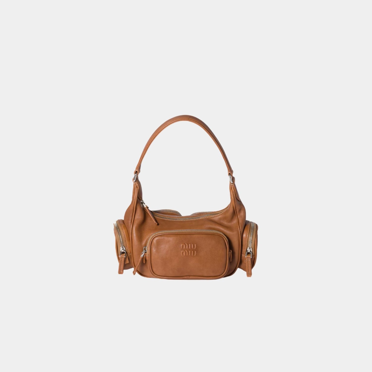 Miu Miu Pocket Nappa Leather Bag in Lambskin, Caramel, Front
