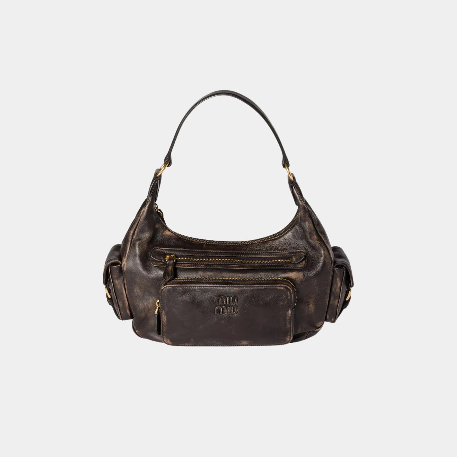 Miu Miu Pocket Soft Aged Nappa Leather Bag, Coffee, Front