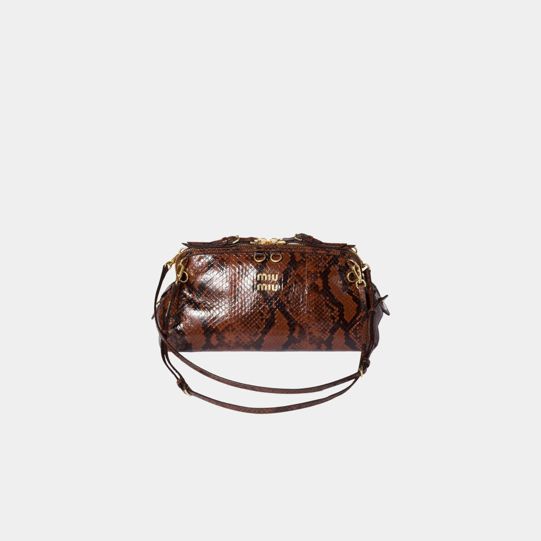 Miu Miu Python-print Ayers Leather Clutch, Tobacco, Front