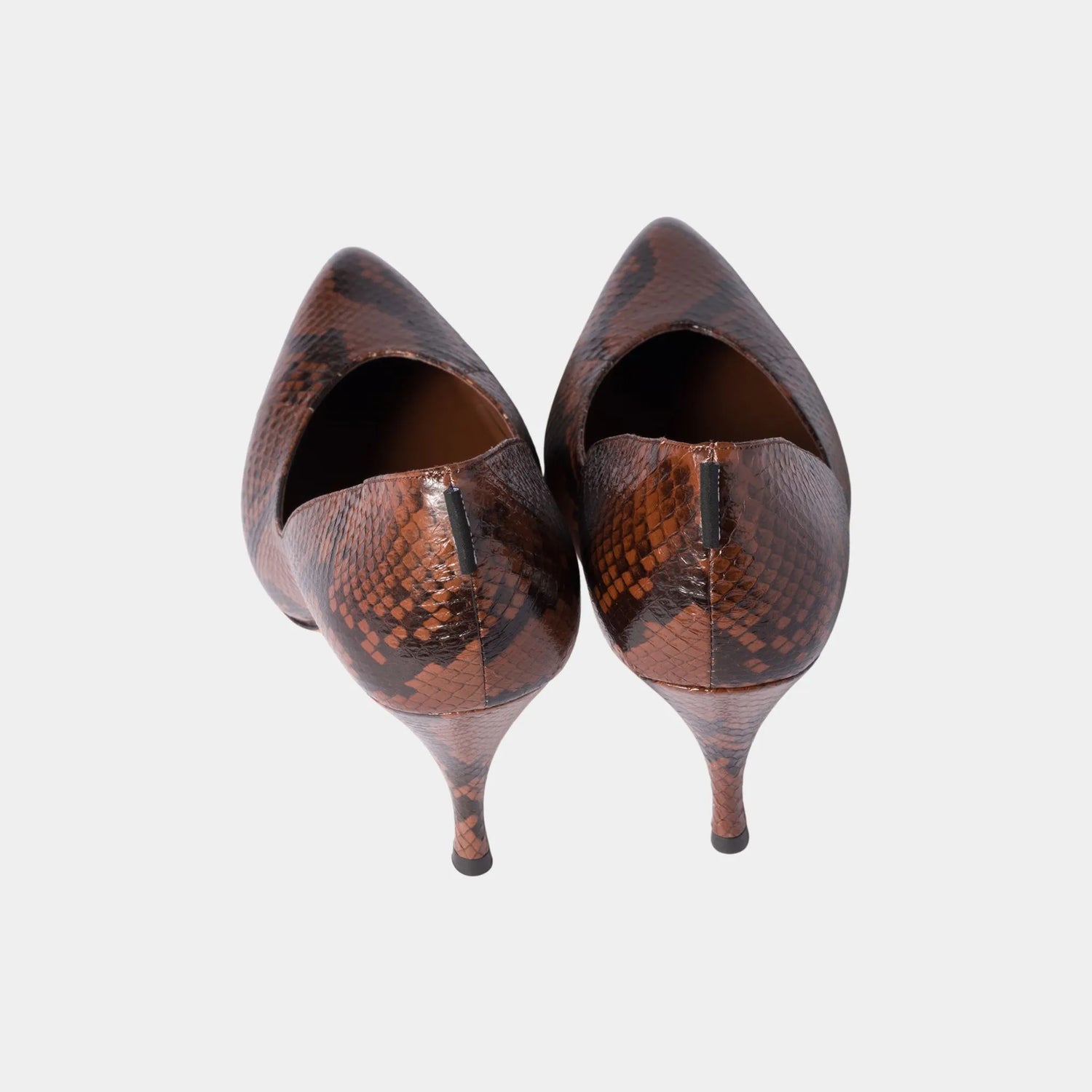 Miu Miu Python-print Ayers Leather Pumps, Tobacco, Back