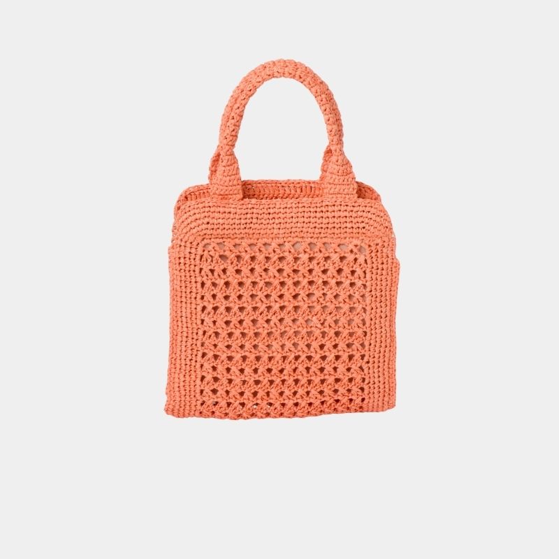 Miu Miu Raffia-Effect Crochet Fabric Tote Bag, TulipAndCognac, BackView