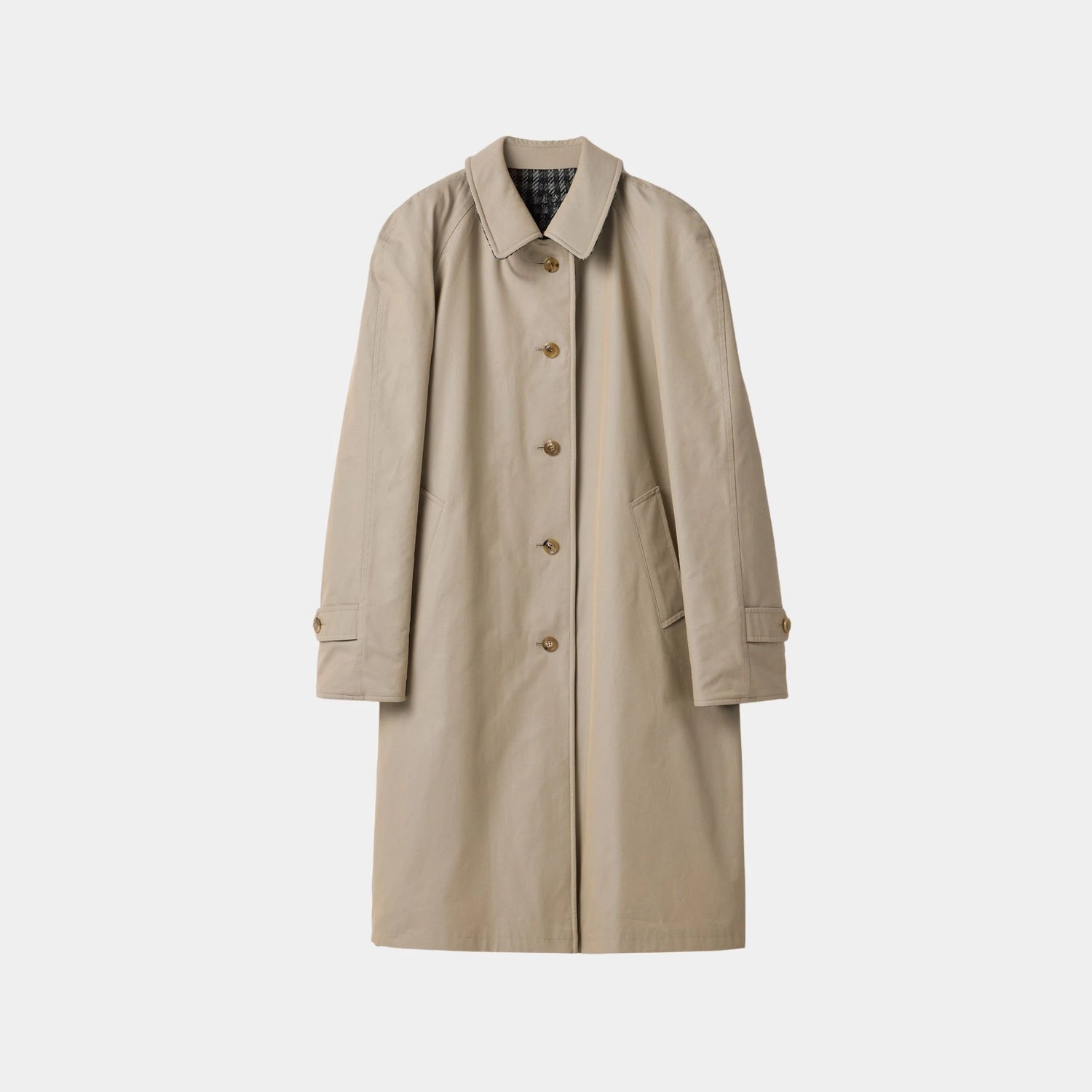 Miu Miu Reversible Twill and Check Trench Coat, Limestone, Front