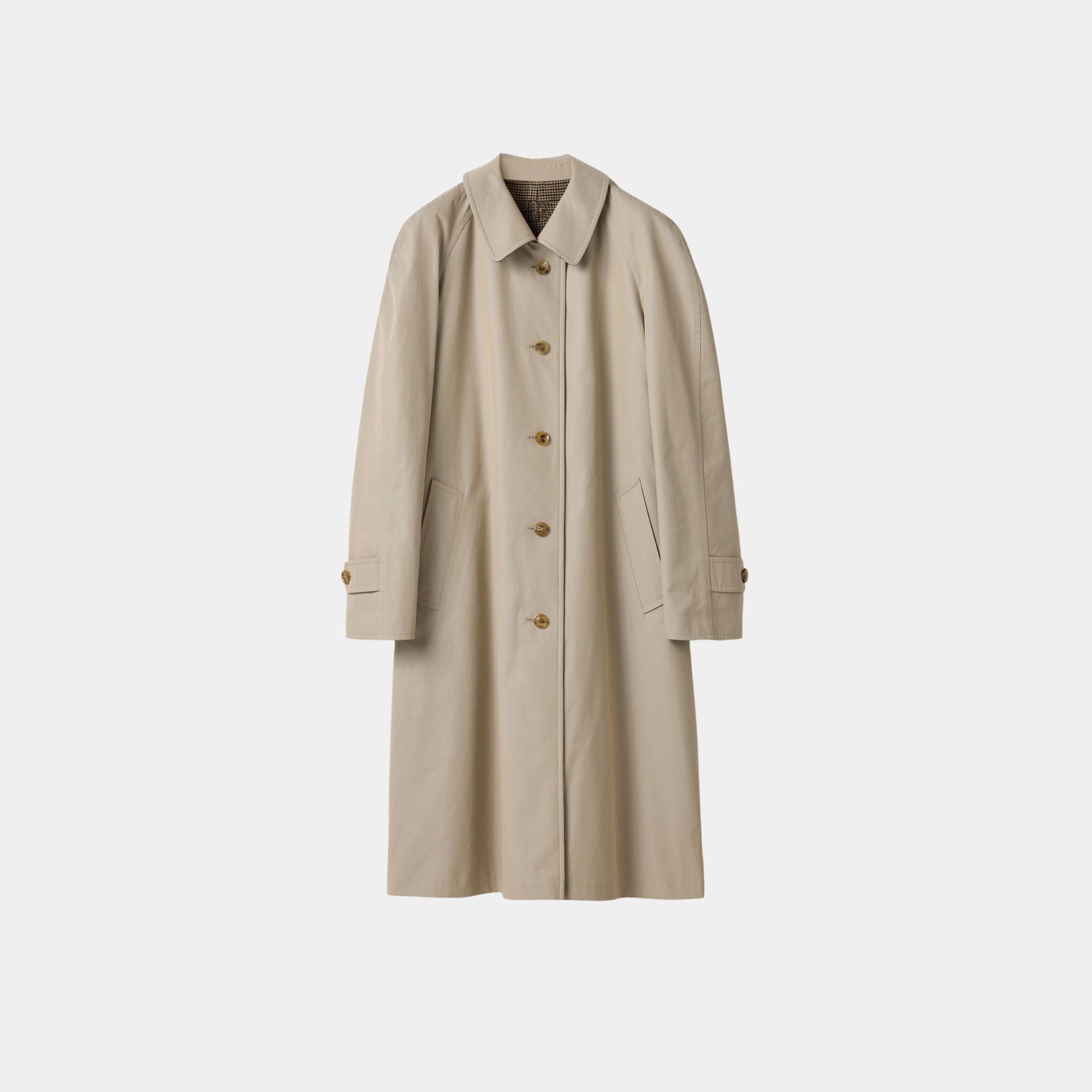 Miu Miu Reversible Twill and Houndstooth Check Trench Coat, Limestone, Front