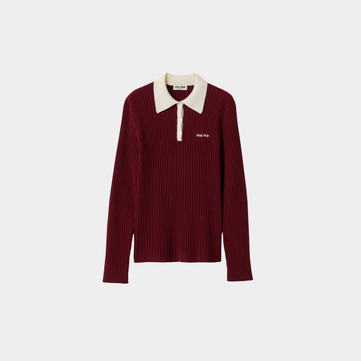قميص Polo من كشمير Ribbed بلون Amaranth Natural