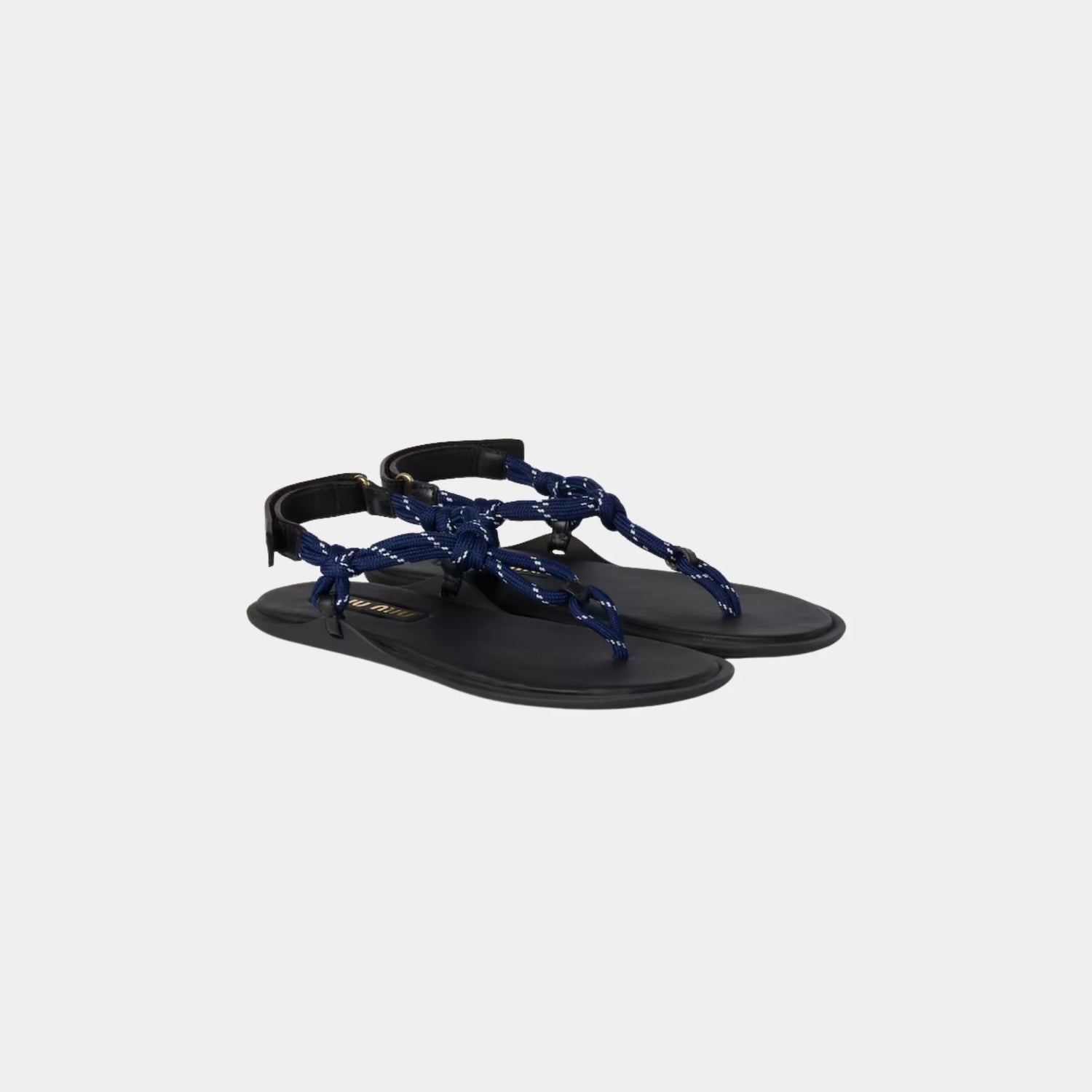 Miu Miu Riviere Cord and Leather Sandals, Baltic Blue, Front