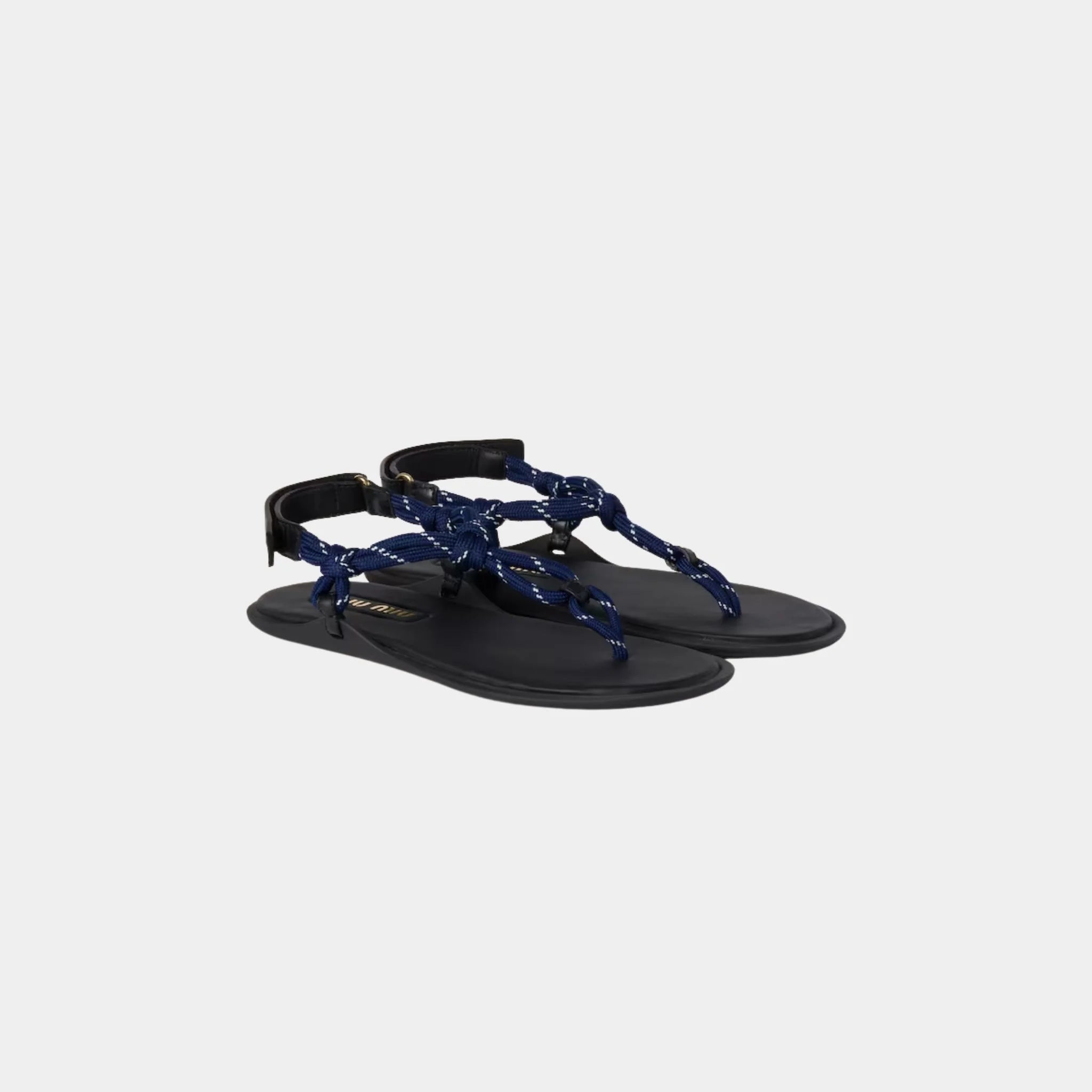 Miu Miu Riviere Cord and Leather Sandals, Baltic Blue, Front