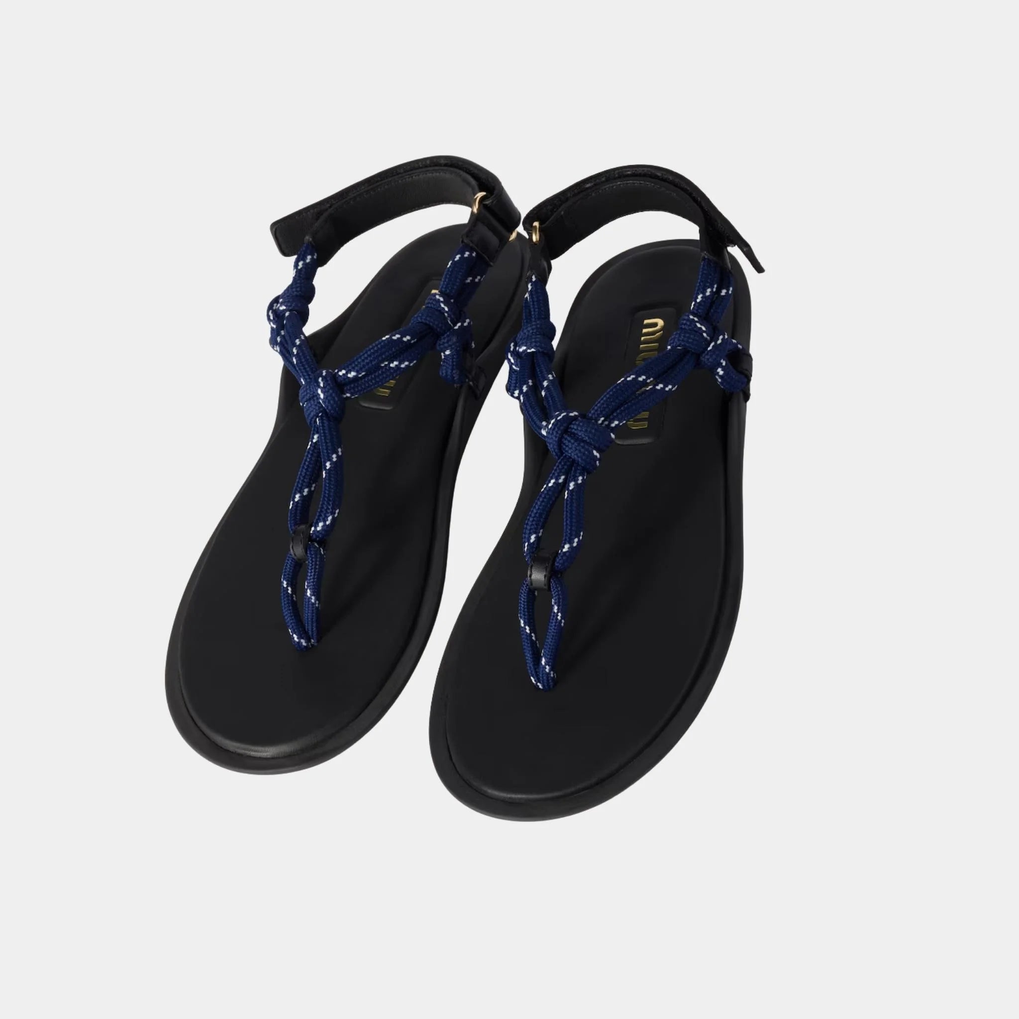 Miu Miu Riviere Cord and Leather Sandals, Baltic Blue, Top