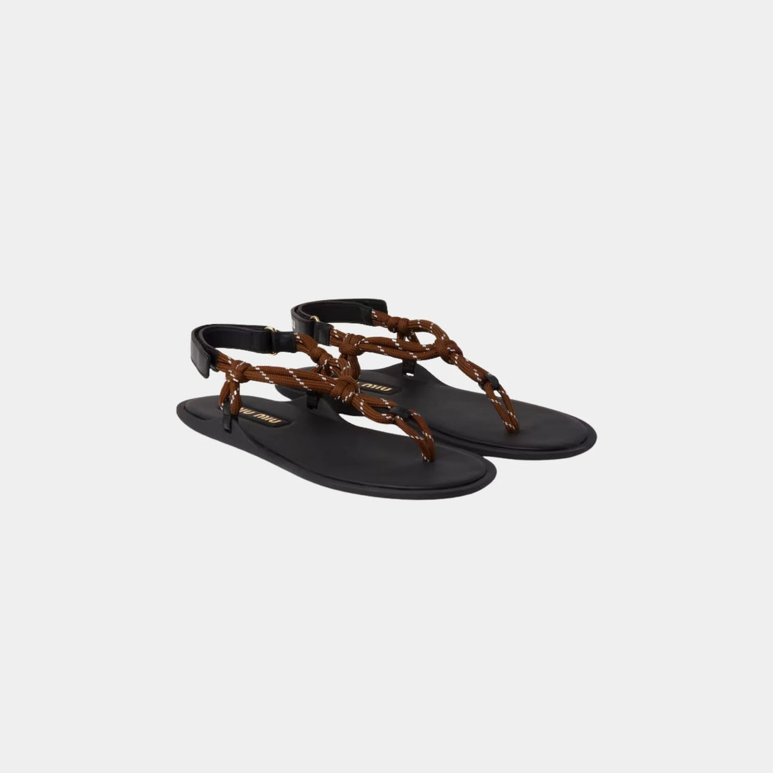 Miu Miu Riviere Cord and Leather Sandals, Tobacco, Front