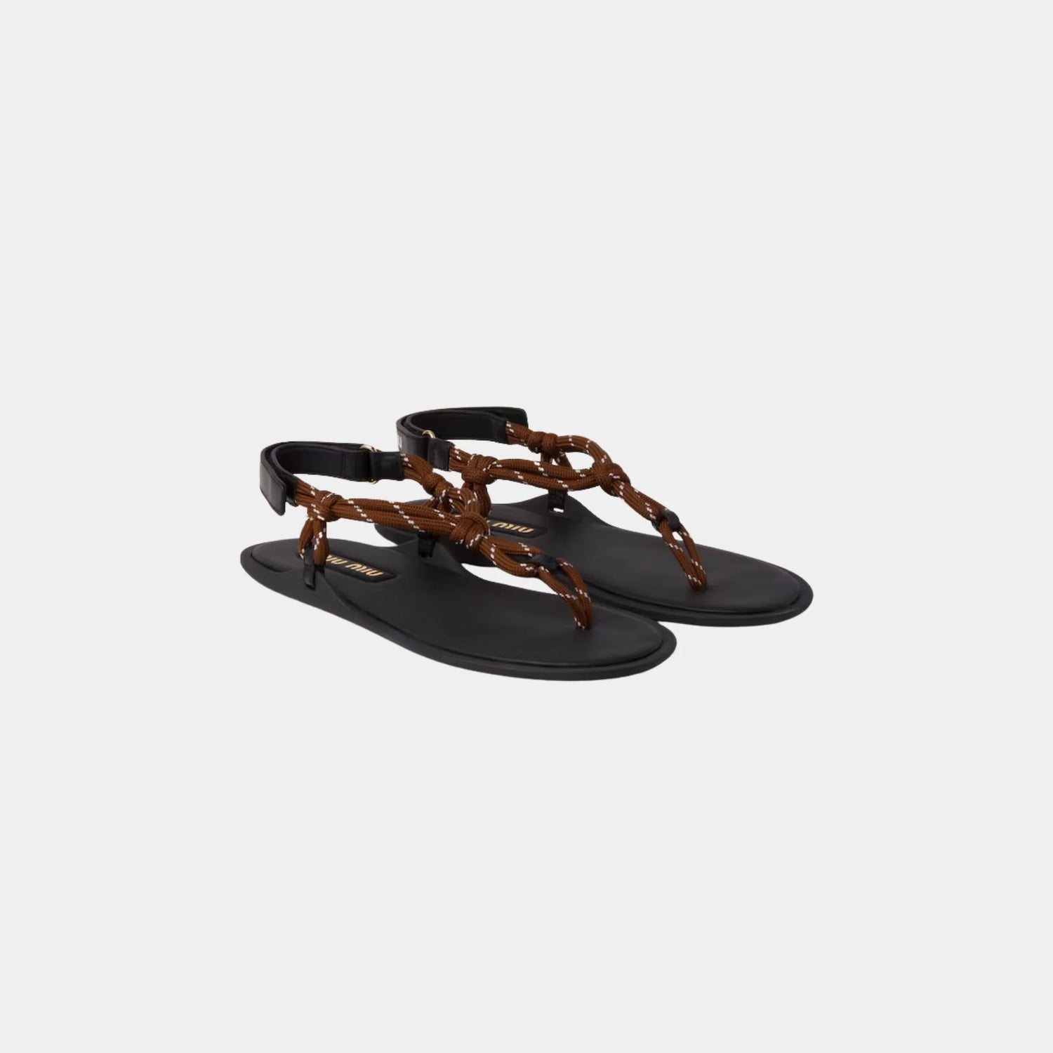 Miu Miu Riviere Cord and Leather Sandals, Tobacco, Front